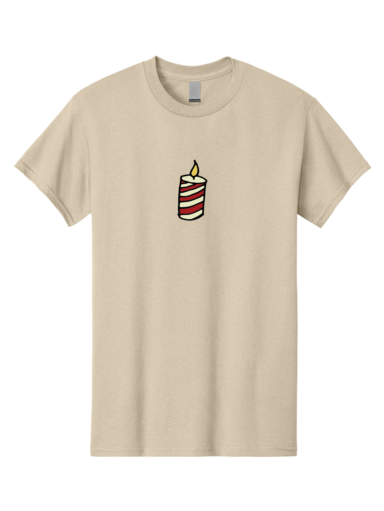 Candle Men'S Graphic Tee, 100% Cotton, Comfortable Casual Summer Wear, Machine Washable, Red And White Striped Candle, Lit Candle, Warm Ambiance, Relaxing Atmosphere, Peaceful Decor, Cozy Lighting, Simple Design -  Aaa778