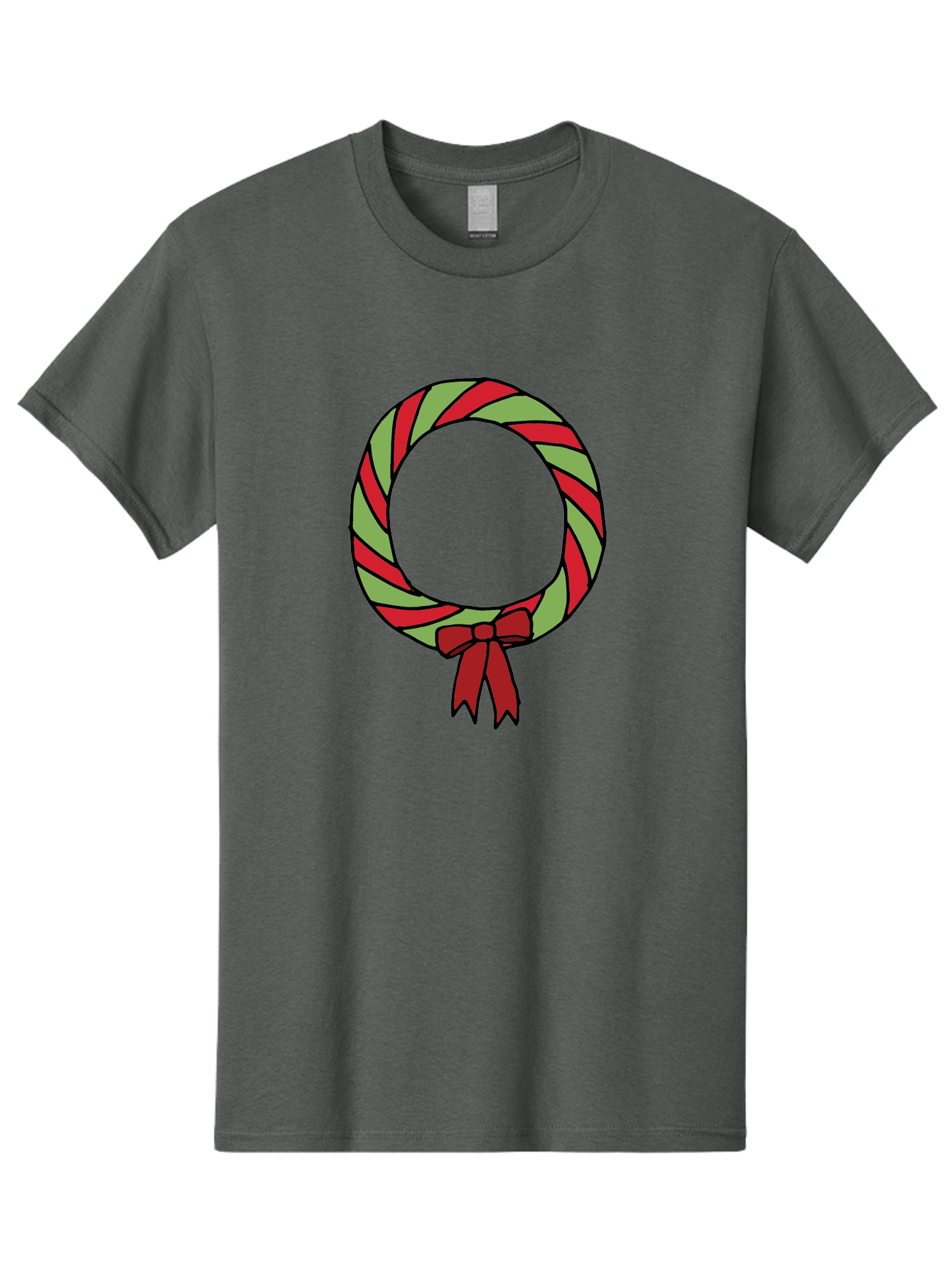 Candy-Cane-Wreath Men'S Graphic Tee, 100% Cotton, Comfortable Casual Summer Wear, Machine Washable, Candy Cane Wreath, Christmas Decoration, Red And Green Stripes, Festive Holiday Decor, Wrapped Candy Design, Ribbon Bow, Sweet Treat Theme, -  Aaa784