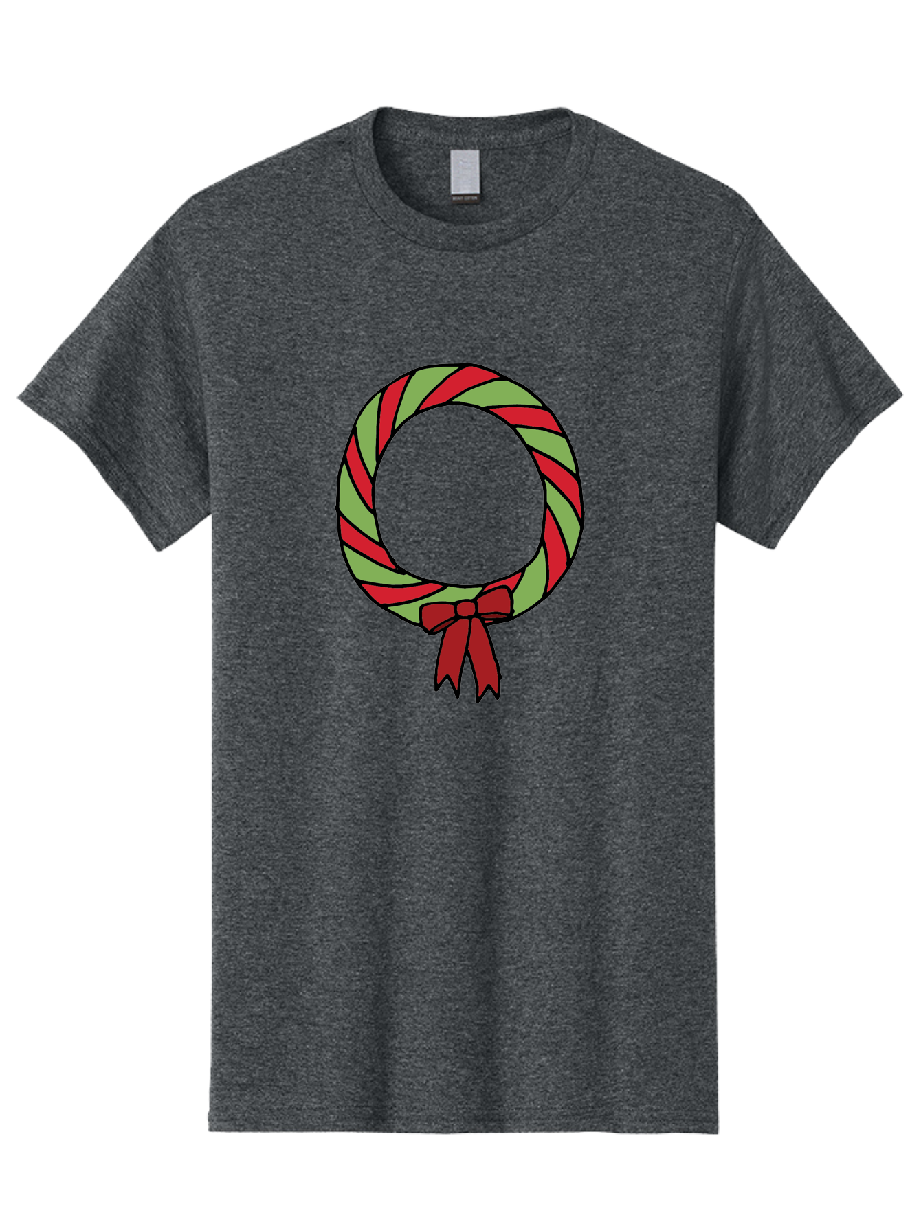 Candy-Cane-Wreath Men'S Graphic Tee, 100% Cotton, Comfortable Casual Summer Wear, Machine Washable, Candy Cane Wreath, Christmas Decoration, Red And Green Stripes, Festive Holiday Decor, Wrapped Candy Design, Ribbon Bow, Sweet Treat Theme, -  Aaa784