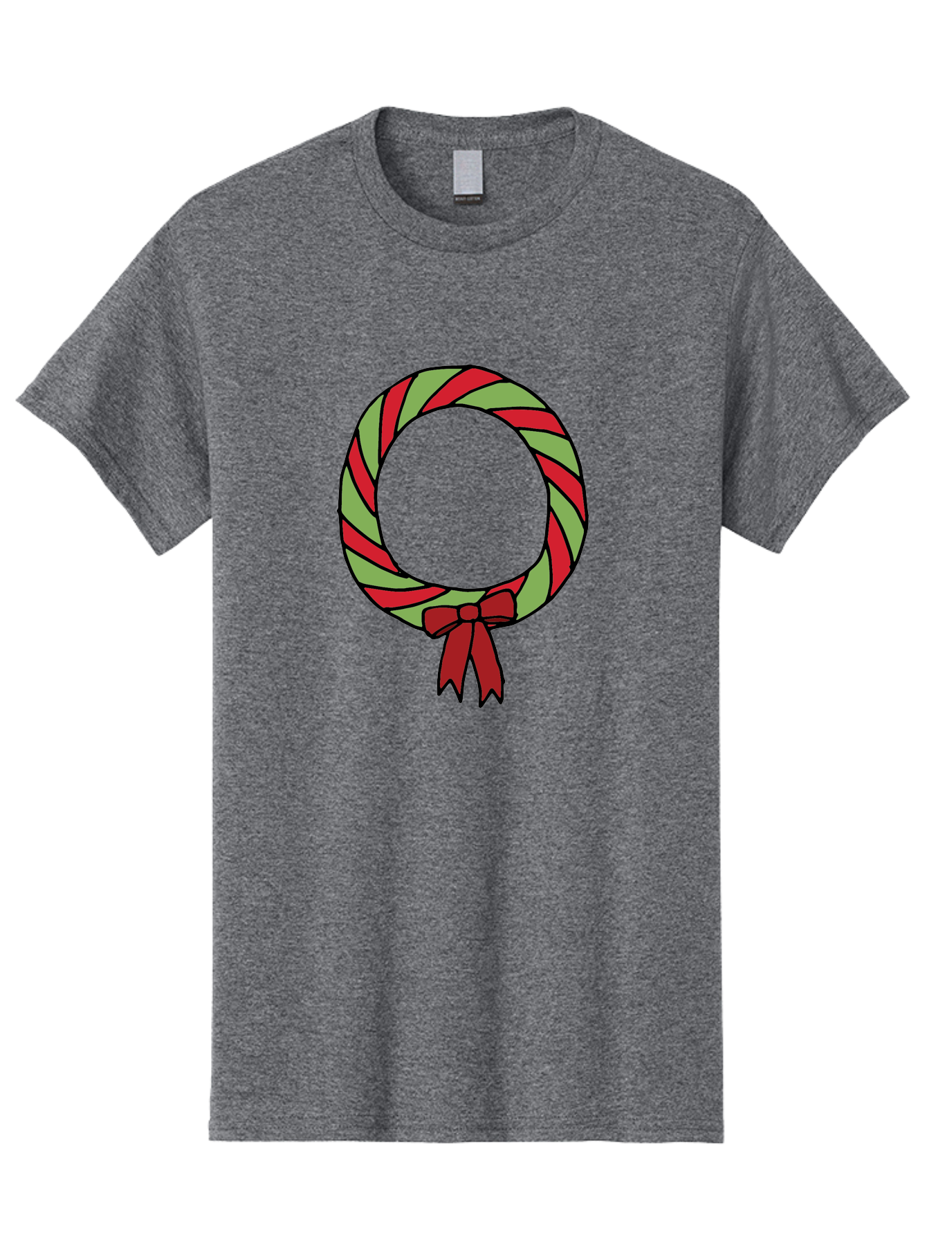 Candy-Cane-Wreath Men'S Graphic Tee, 100% Cotton, Comfortable Casual Summer Wear, Machine Washable, Candy Cane Wreath, Christmas Decoration, Red And Green Stripes, Festive Holiday Decor, Wrapped Candy Design, Ribbon Bow, Sweet Treat Theme, -  Aaa784
