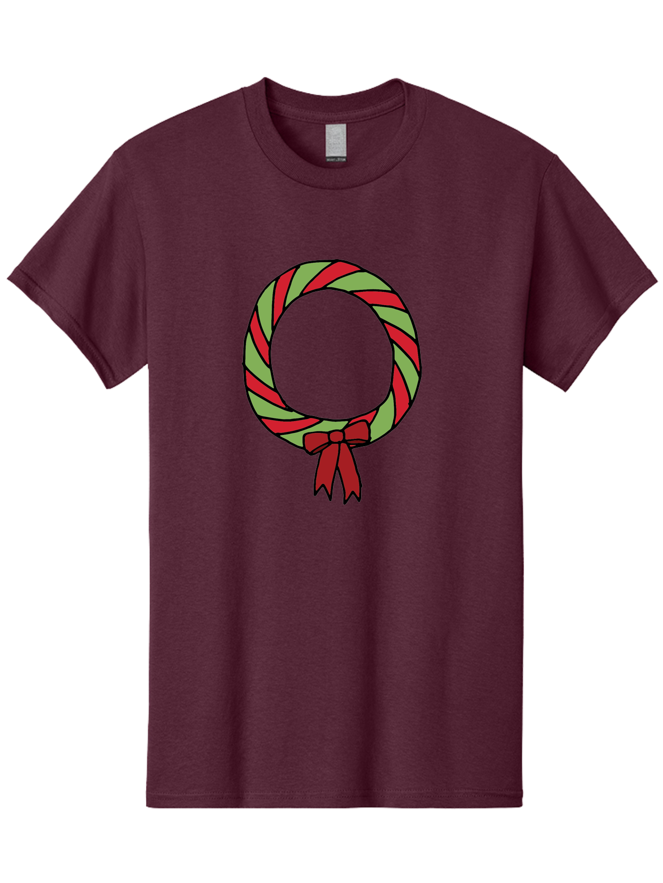 Candy-Cane-Wreath Men'S Graphic Tee, 100% Cotton, Comfortable Casual Summer Wear, Machine Washable, Candy Cane Wreath, Christmas Decoration, Red And Green Stripes, Festive Holiday Decor, Wrapped Candy Design, Ribbon Bow, Sweet Treat Theme, -  Aaa784