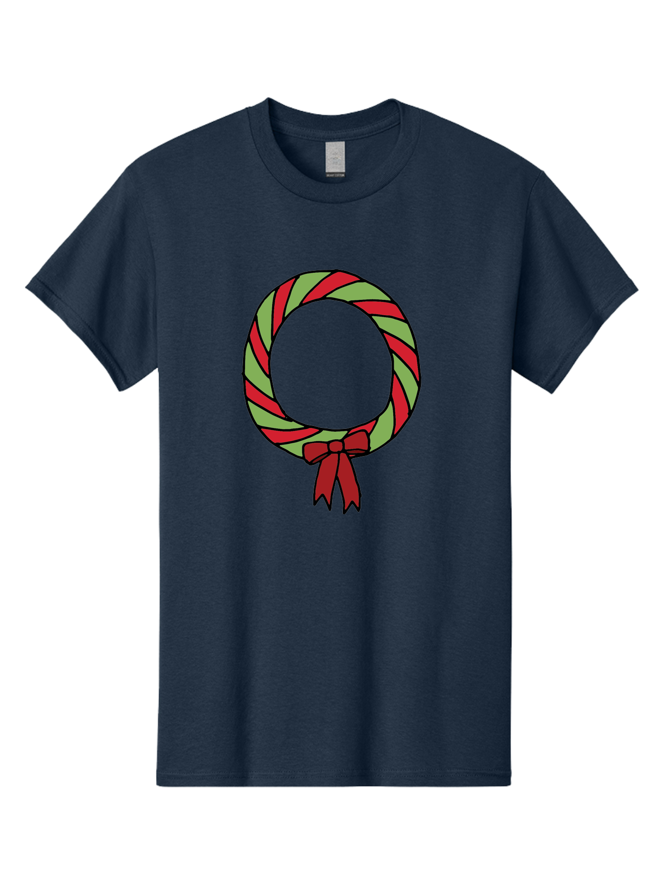 Candy-Cane-Wreath Men'S Graphic Tee, 100% Cotton, Comfortable Casual Summer Wear, Machine Washable, Candy Cane Wreath, Christmas Decoration, Red And Green Stripes, Festive Holiday Decor, Wrapped Candy Design, Ribbon Bow, Sweet Treat Theme, -  Aaa784