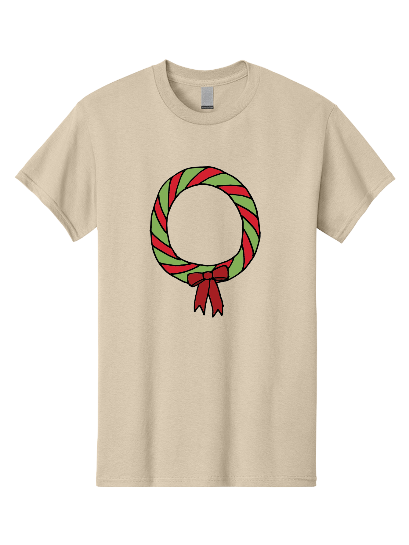 Candy-Cane-Wreath Men'S Graphic Tee, 100% Cotton, Comfortable Casual Summer Wear, Machine Washable, Candy Cane Wreath, Christmas Decoration, Red And Green Stripes, Festive Holiday Decor, Wrapped Candy Design, Ribbon Bow, Sweet Treat Theme, -  Aaa784