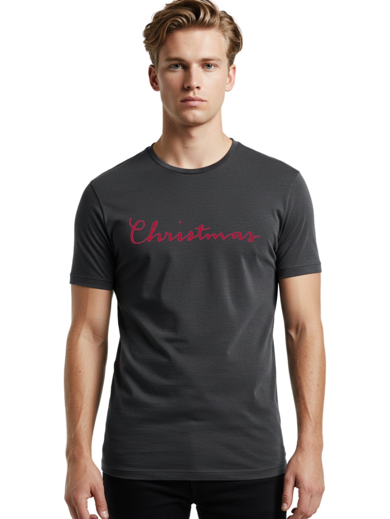 Christmas-2 Men'S Graphic Tee, 100% Cotton, Comfortable Casual Summer Wear, Machine Washable, Christmas Theme, Holiday Season, Festive Vibes, Red Cursive Text, Xmas Greeting, Winter Celebration, Holiday Cheer -  Aaa802