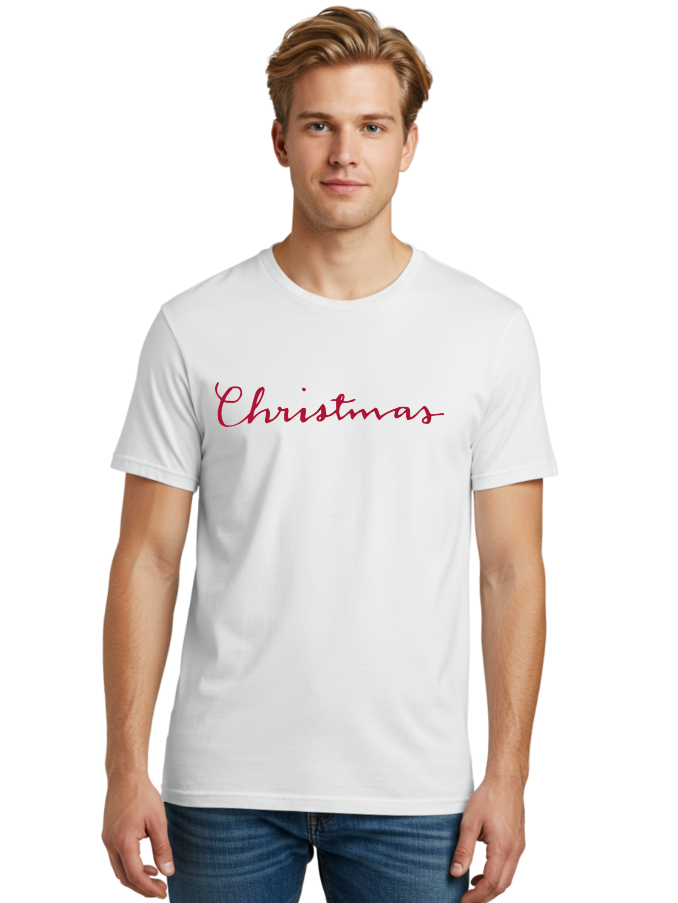 Christmas-2 Men'S Graphic Tee, 100% Cotton, Comfortable Casual Summer Wear, Machine Washable, Christmas Theme, Holiday Season, Festive Vibes, Red Cursive Text, Xmas Greeting, Winter Celebration, Holiday Cheer -  Aaa802