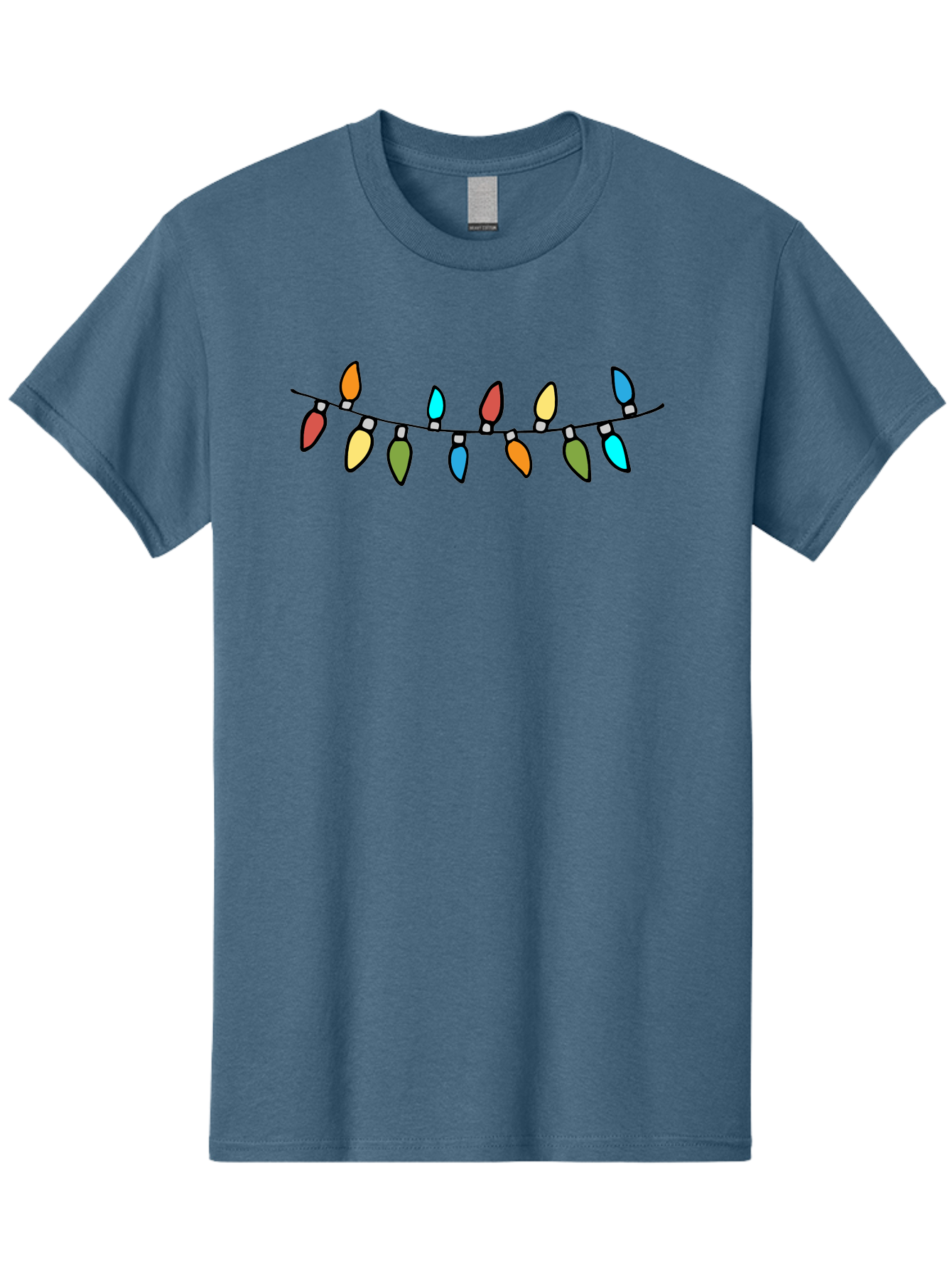 Christmas-Lights Men'S Graphic Tee, 100% Cotton, Comfortable Casual Summer Wear, Machine Washable, Christmas Lights, String Lights, Holiday Decorations, Festive Colors, Red, Orange, Yellow, Blue, Green, Celebration -  Aaa808