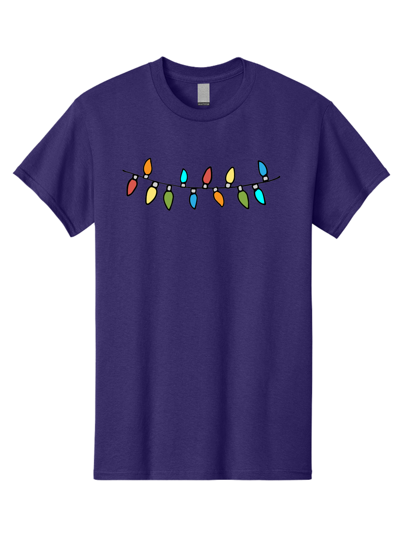 Christmas-Lights Men'S Graphic Tee, 100% Cotton, Comfortable Casual Summer Wear, Machine Washable, Christmas Lights, String Lights, Holiday Decorations, Festive Colors, Red, Orange, Yellow, Blue, Green, Celebration -  Aaa808