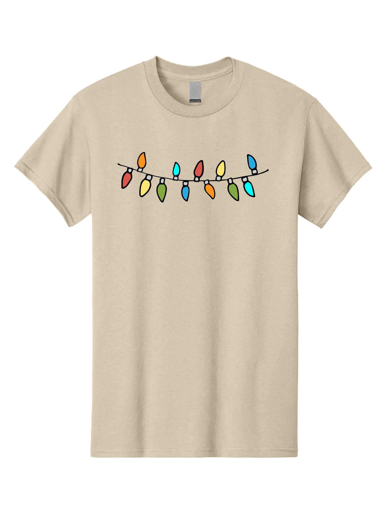 Christmas-Lights Men'S Graphic Tee, 100% Cotton, Comfortable Casual Summer Wear, Machine Washable, Christmas Lights, String Lights, Holiday Decorations, Festive Colors, Red, Orange, Yellow, Blue, Green, Celebration -  Aaa808