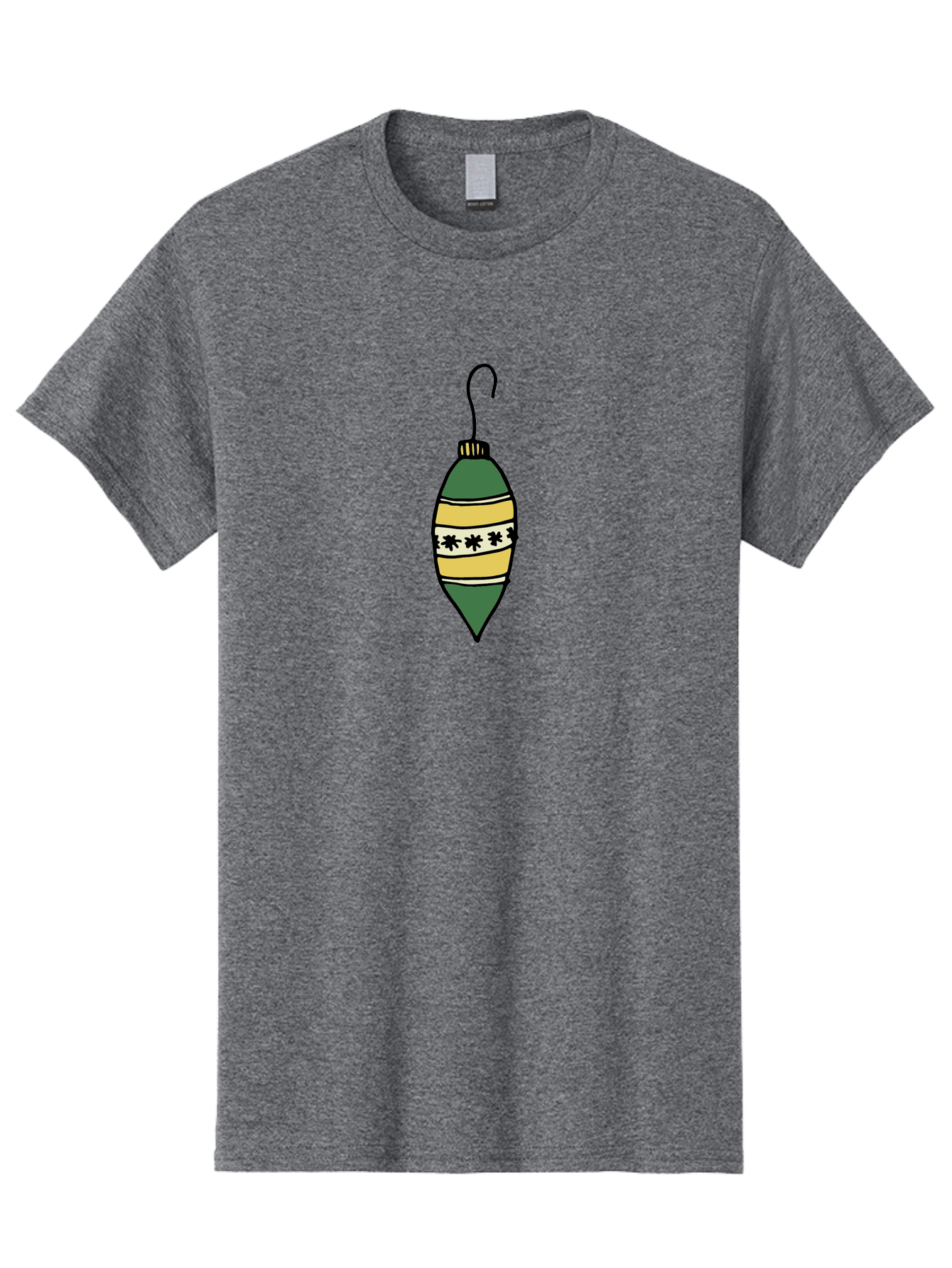 Christmas-Ornament-1 Men'S Graphic Tee, 100% Cotton, Comfortable Casual Summer Wear, Machine Washable, Christmas Decoration, Festive Ornament, Holiday Decor, Green And Yellow Bauble, Striped Pattern, Floral Design, Hanging Decoration, -  Aaa809