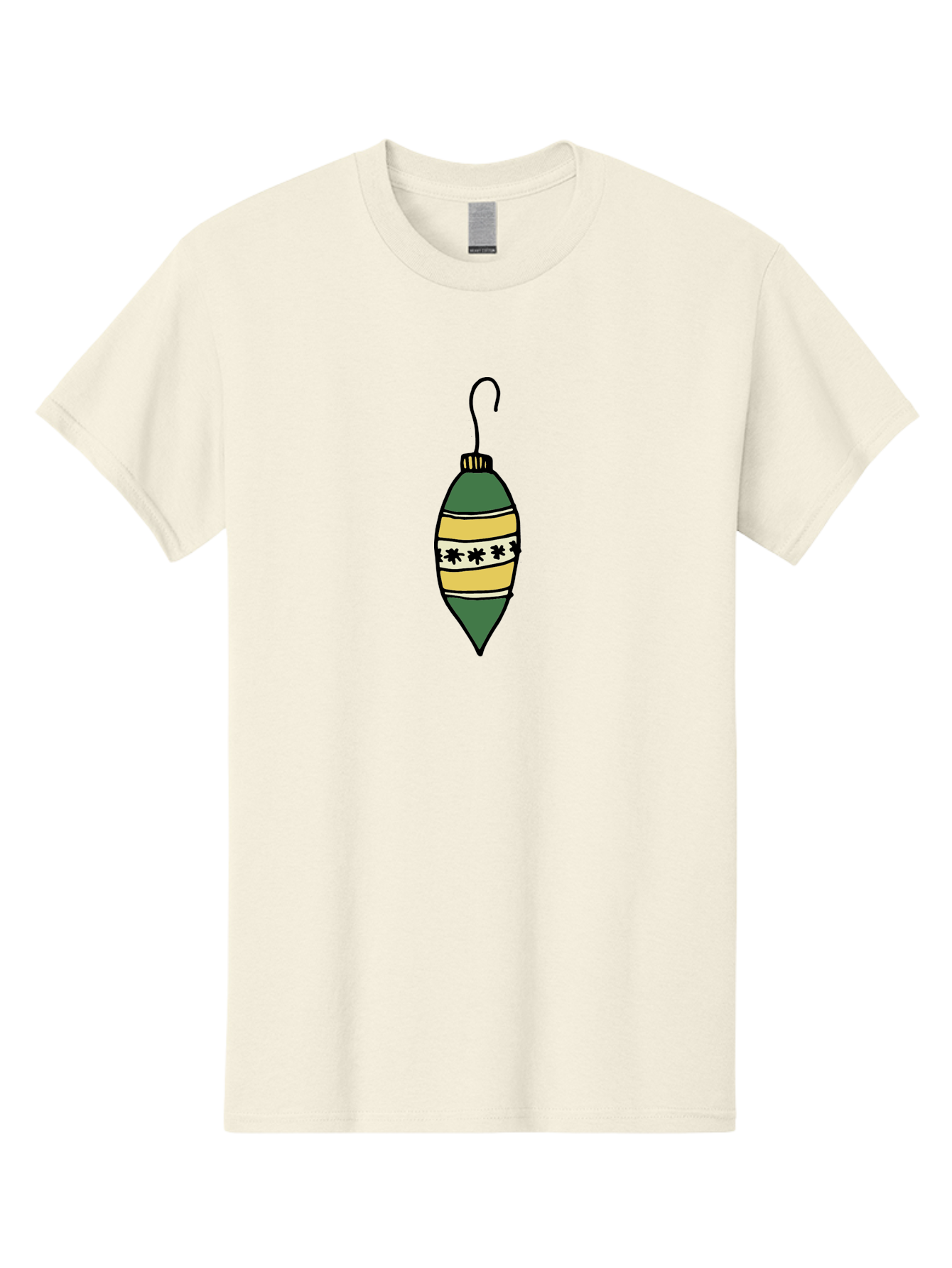 Christmas-Ornament-1 Men'S Graphic Tee, 100% Cotton, Comfortable Casual Summer Wear, Machine Washable, Christmas Decoration, Festive Ornament, Holiday Decor, Green And Yellow Bauble, Striped Pattern, Floral Design, Hanging Decoration, -  Aaa809