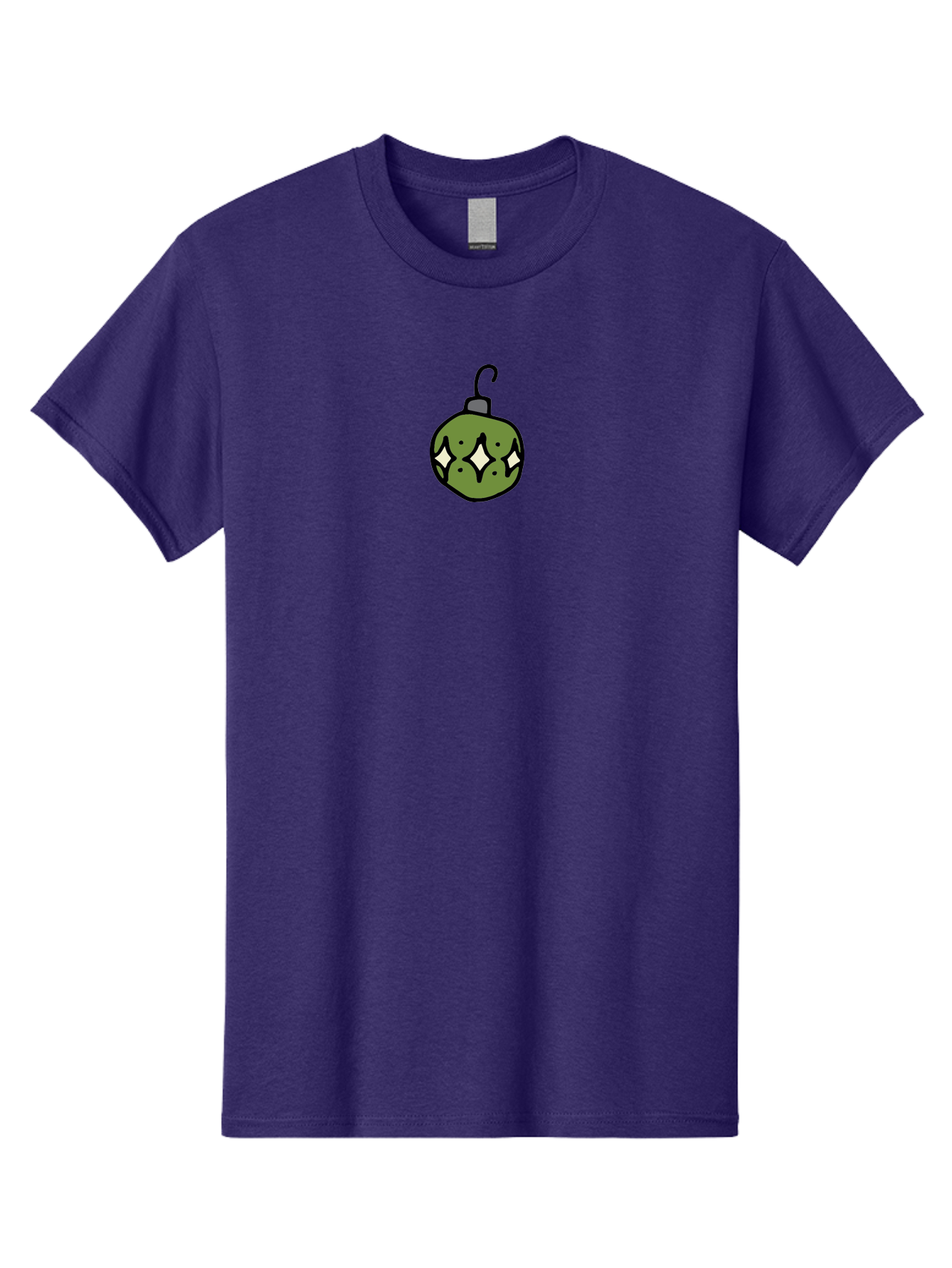 Christmas-Ornament-5 Men'S Graphic Tee, 100% Cotton, Comfortable Casual Summer Wear, Machine Washable, Christmas Decoration, Festive Symbol, Green Ornament, Hanging Decoration, Holiday Decor, Cartoon Style, White Diamonds, Black Outline, -  Aaa813