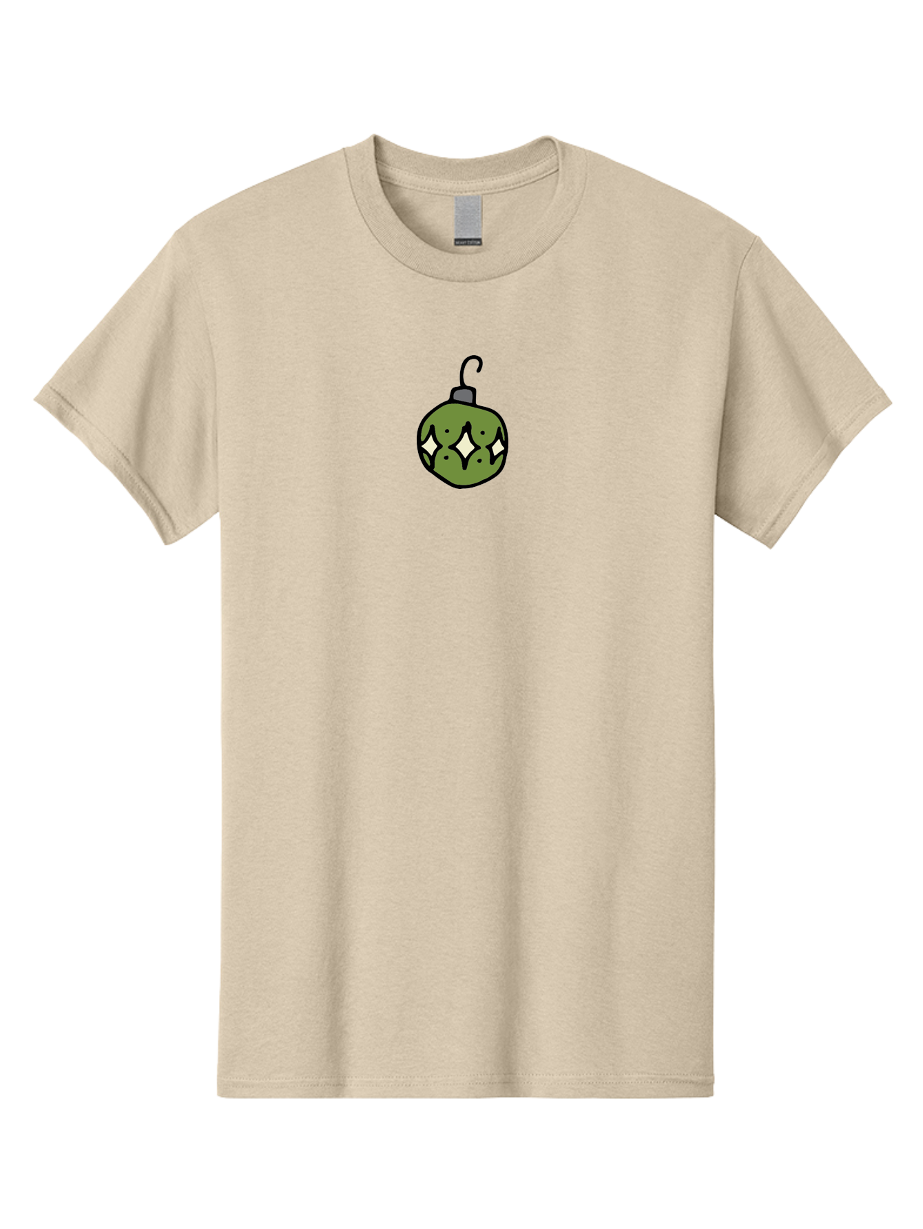 Christmas-Ornament-5 Men'S Graphic Tee, 100% Cotton, Comfortable Casual Summer Wear, Machine Washable, Christmas Decoration, Festive Symbol, Green Ornament, Hanging Decoration, Holiday Decor, Cartoon Style, White Diamonds, Black Outline, -  Aaa813