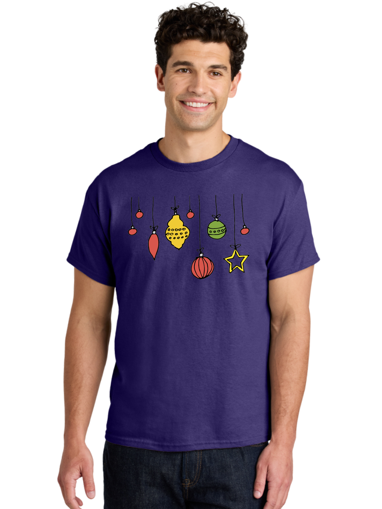 Christmas-Ornaments-1 Men'S Graphic Tee, 100% Cotton, Comfortable Casual Summer Wear, Machine Washable, Christmas Ornaments, Hanging Decorations, Festive Decor, Holiday Season, Christmas Tree Decorations, Red And Green Ornaments, -  Aaa816