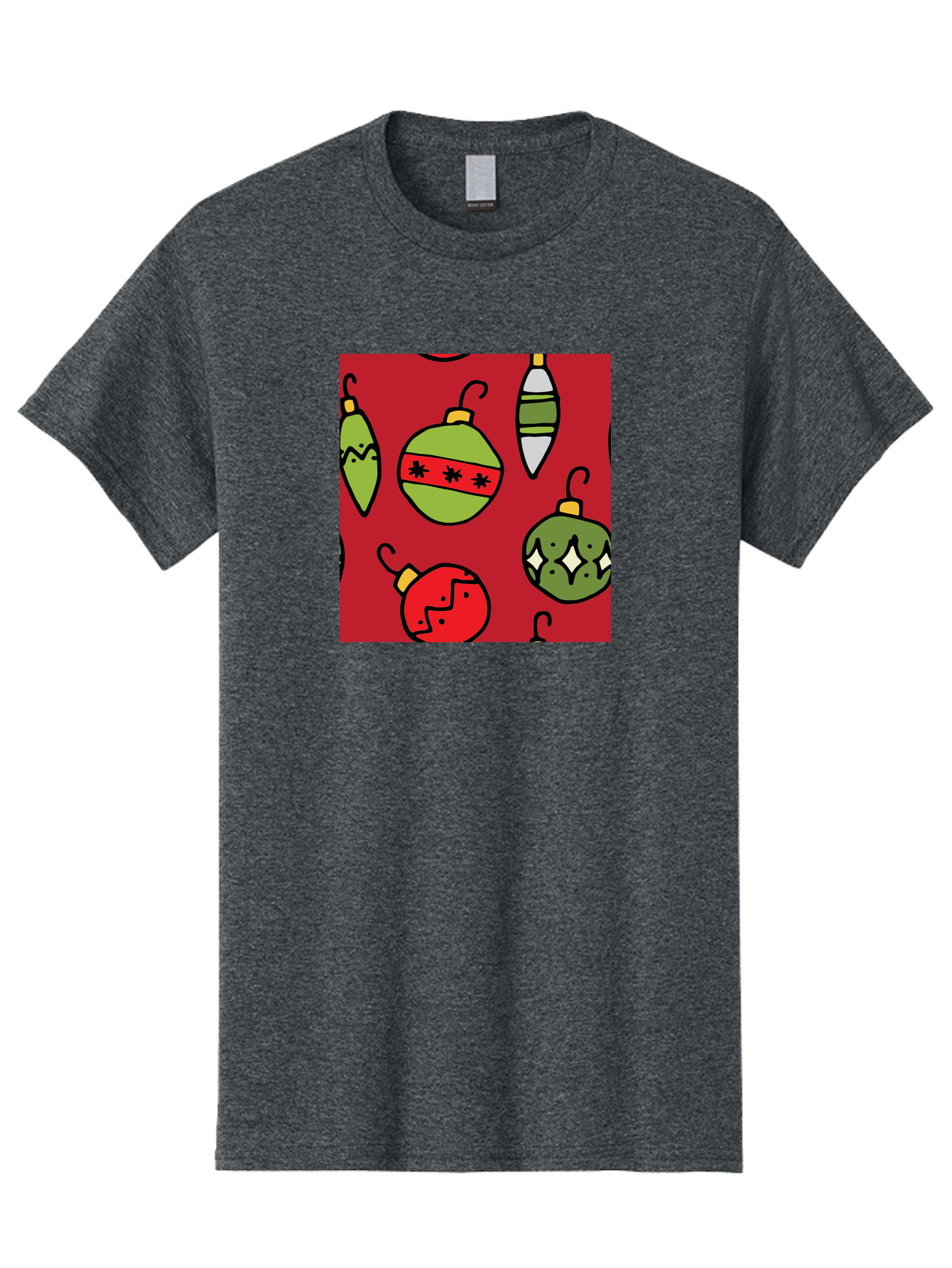 Christmas-Ornaments Men'S Graphic Tee, 100% Cotton, Comfortable Casual Summer Wear, Machine Washable, Christmas Decorations, Festive Ornaments, Holiday Baubles, Red And Green Theme, Cartoon Style, Winter Wonderland, Seasonal Decor, -  Aaa817