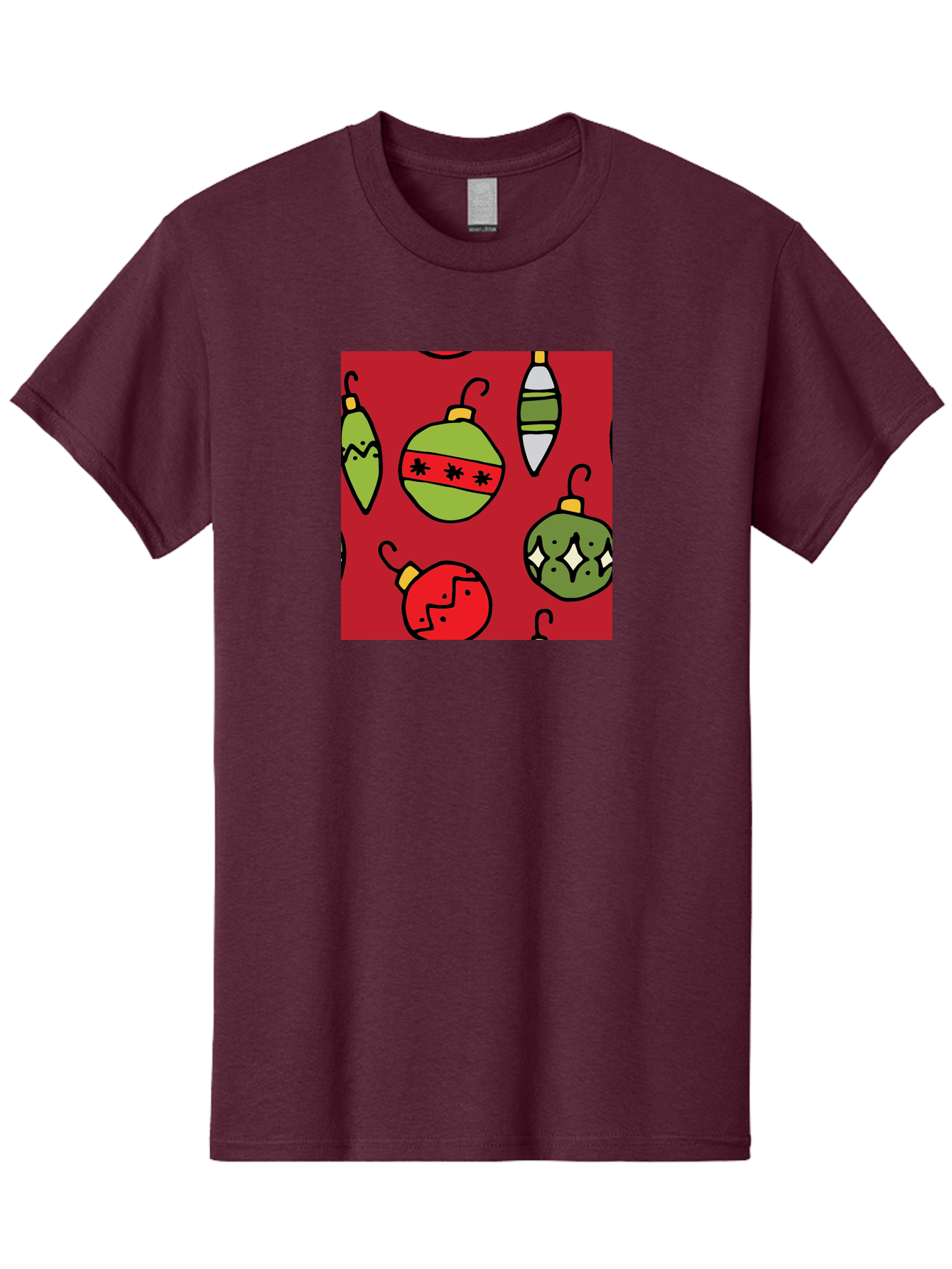 Christmas-Ornaments Men'S Graphic Tee, 100% Cotton, Comfortable Casual Summer Wear, Machine Washable, Christmas Decorations, Festive Ornaments, Holiday Baubles, Red And Green Theme, Cartoon Style, Winter Wonderland, Seasonal Decor, -  Aaa817