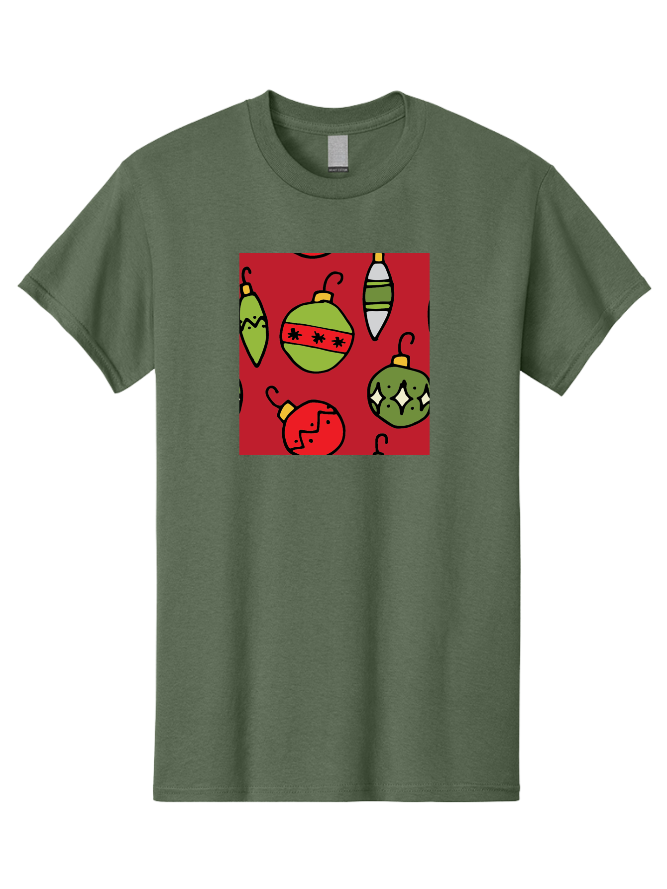 Christmas-Ornaments Men'S Graphic Tee, 100% Cotton, Comfortable Casual Summer Wear, Machine Washable, Christmas Decorations, Festive Ornaments, Holiday Baubles, Red And Green Theme, Cartoon Style, Winter Wonderland, Seasonal Decor, -  Aaa817