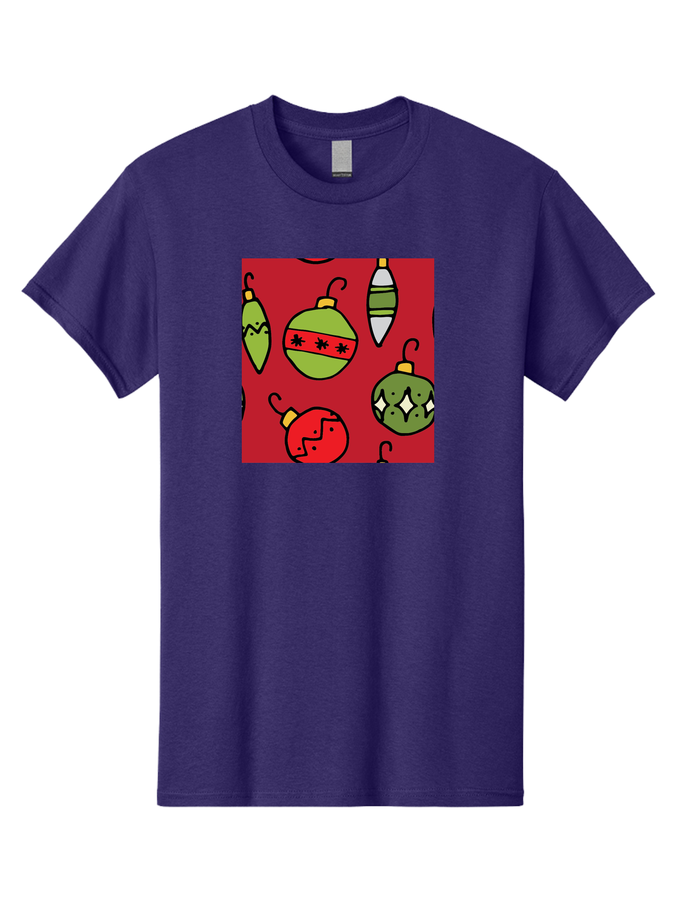 Christmas-Ornaments Men'S Graphic Tee, 100% Cotton, Comfortable Casual Summer Wear, Machine Washable, Christmas Decorations, Festive Ornaments, Holiday Baubles, Red And Green Theme, Cartoon Style, Winter Wonderland, Seasonal Decor, -  Aaa817
