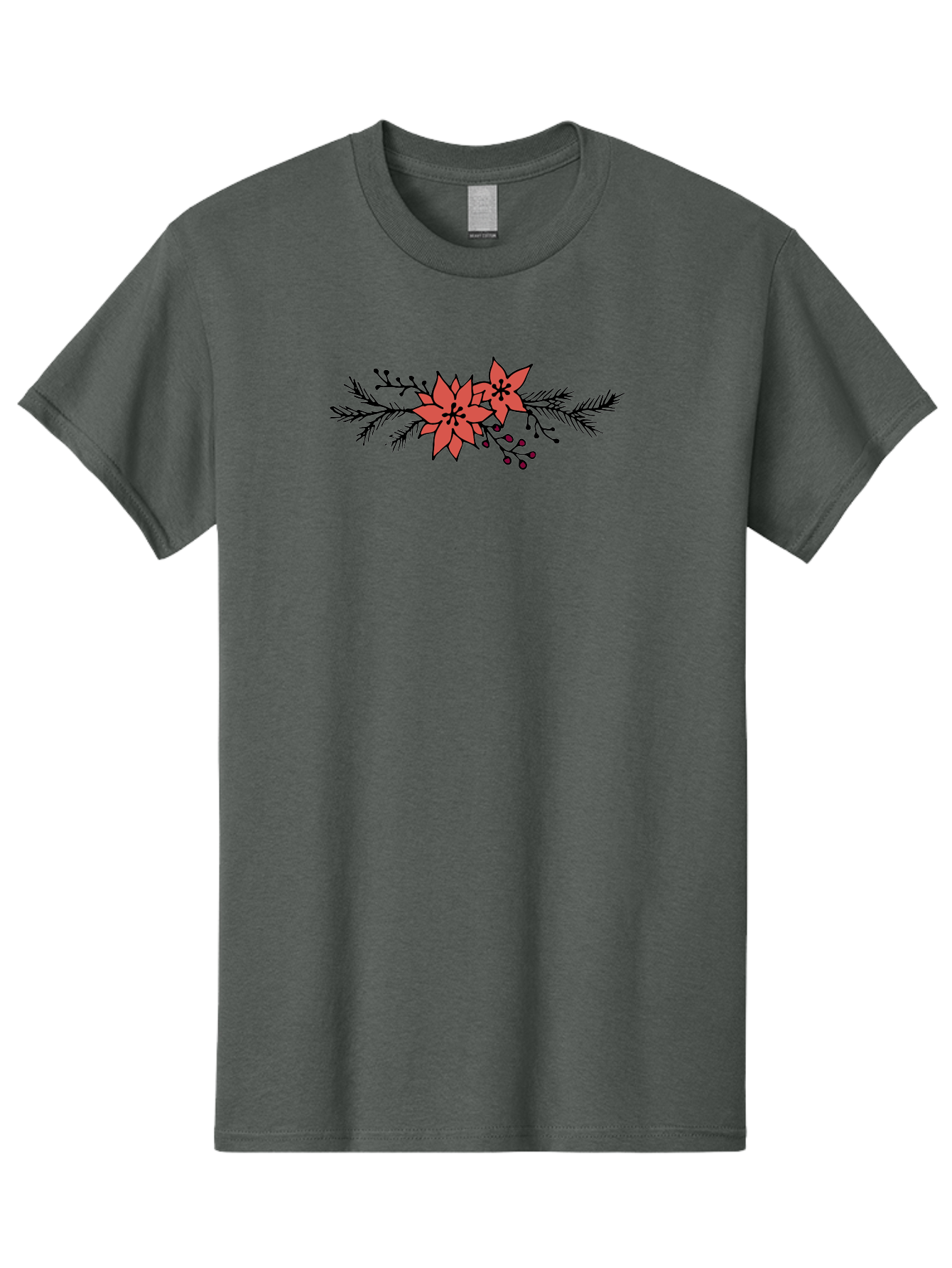 Christmas-Poinsettia Men'S Graphic Tee, 100% Cotton, Comfortable Casual Summer Wear, Machine Washable, Red Poinsettia Flowers, Festive Decorations, Holiday Decor, Christmas Flowers, Floral Arrangements, Winter Flowers -  Aaa818