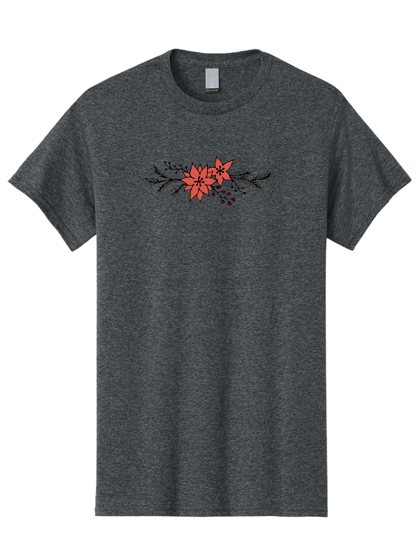 Christmas-Poinsettia Men'S Graphic Tee, 100% Cotton, Comfortable Casual Summer Wear, Machine Washable, Red Poinsettia Flowers, Festive Decorations, Holiday Decor, Christmas Flowers, Floral Arrangements, Winter Flowers -  Aaa818