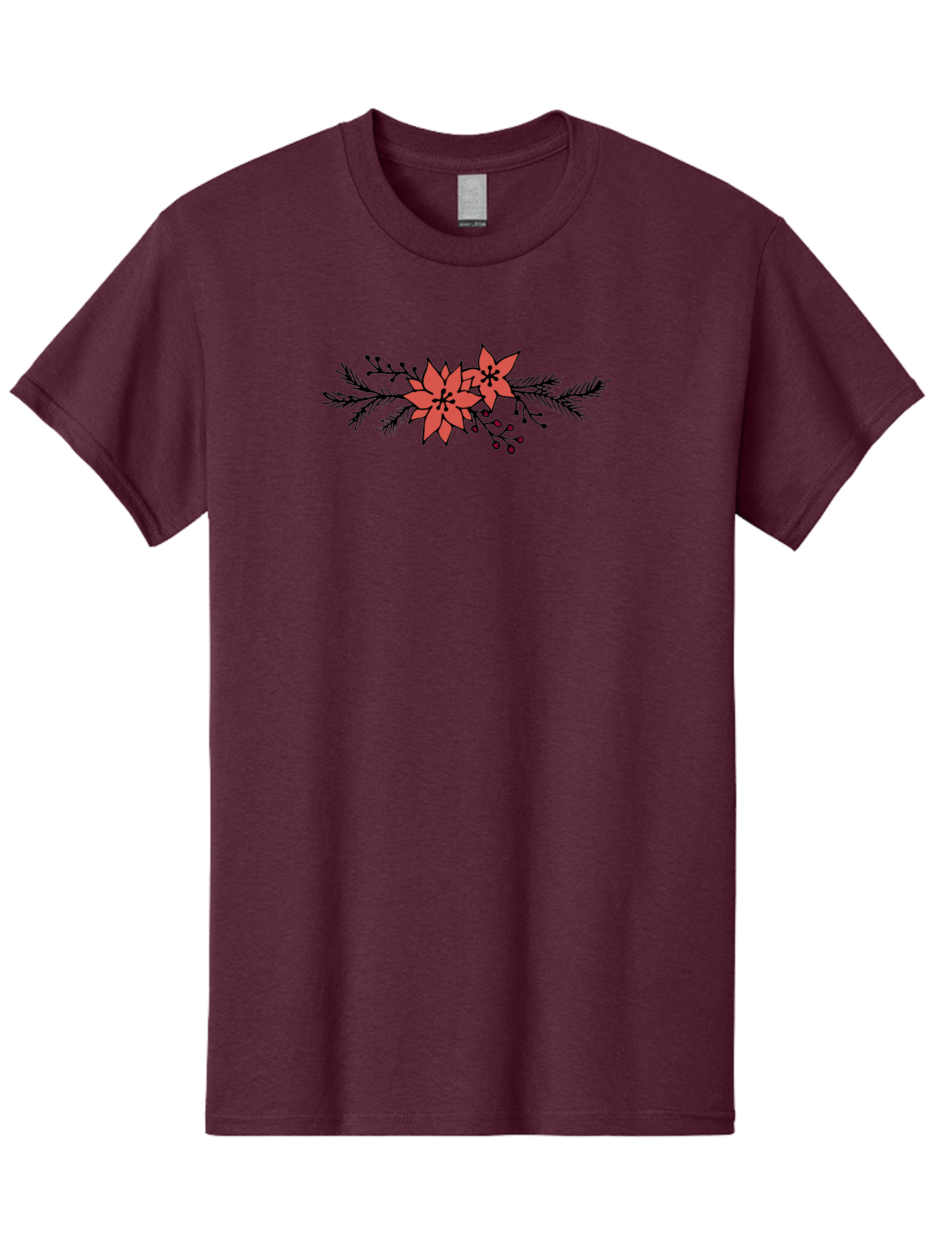 Christmas-Poinsettia Men'S Graphic Tee, 100% Cotton, Comfortable Casual Summer Wear, Machine Washable, Red Poinsettia Flowers, Festive Decorations, Holiday Decor, Christmas Flowers, Floral Arrangements, Winter Flowers -  Aaa818