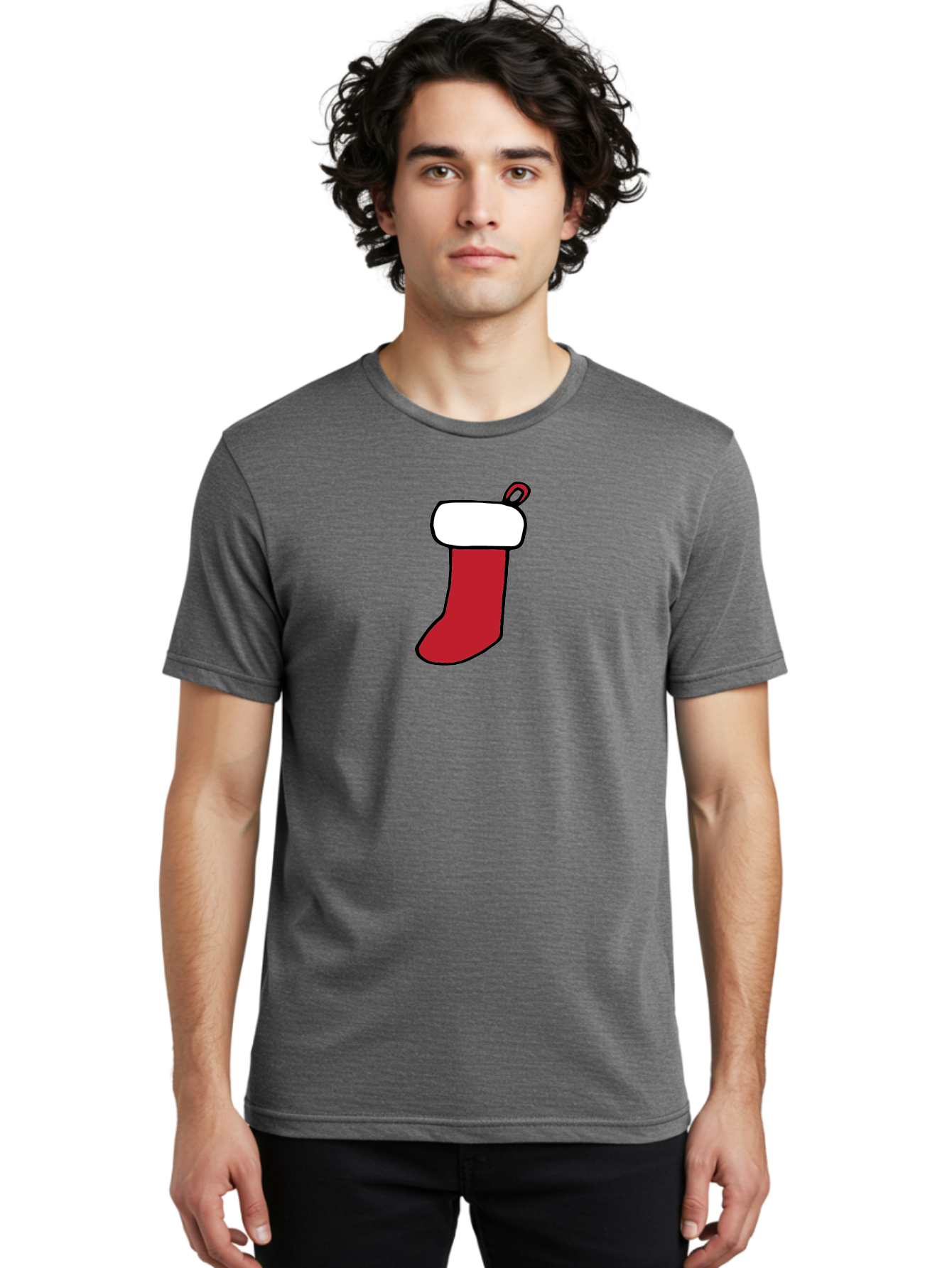 Christmas-Stocking-2 Men'S Graphic Tee, 100% Cotton, Comfortable Casual Summer Wear, Machine Washable, Christmas Stocking, Red And White, Festive Decor, Holiday Season, Merry Christmas, Winter Wonderland, Seasonal Illustration -  Aaa820