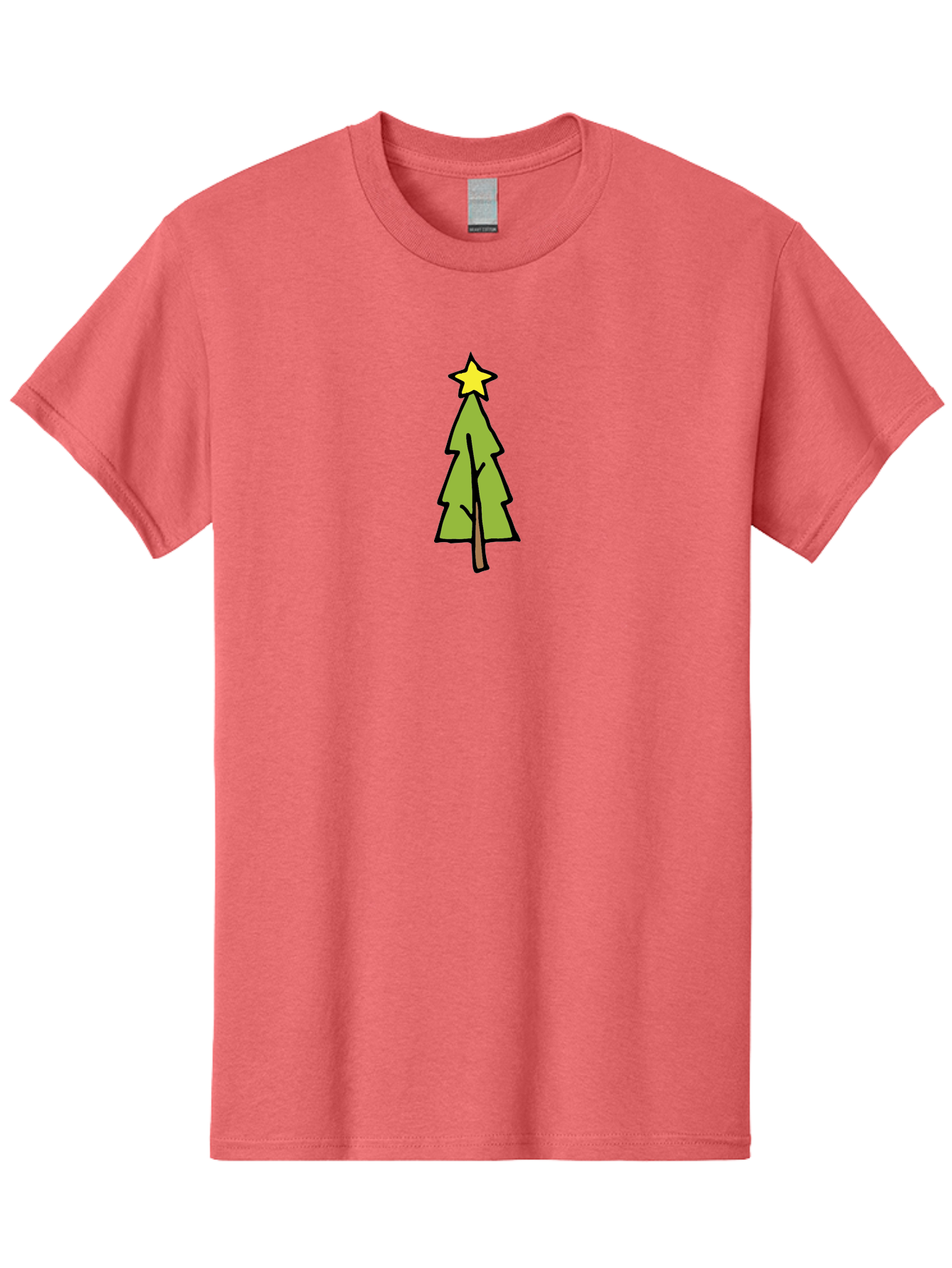 Christmas-Tree-4 Men'S Graphic Tee, 100% Cotton, Comfortable Casual Summer Wear, Machine Washable, Christmas Tree, Festive Season, Holiday Decorations, Star Topper, Cartoon Style, Simple Design, Green Tree, Yellow Star, Winter Wonderland, -  Aaa825