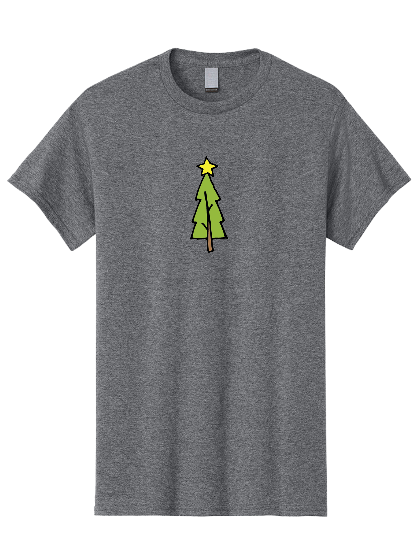 Christmas-Tree-4 Men'S Graphic Tee, 100% Cotton, Comfortable Casual Summer Wear, Machine Washable, Christmas Tree, Festive Season, Holiday Decorations, Star Topper, Cartoon Style, Simple Design, Green Tree, Yellow Star, Winter Wonderland, -  Aaa825