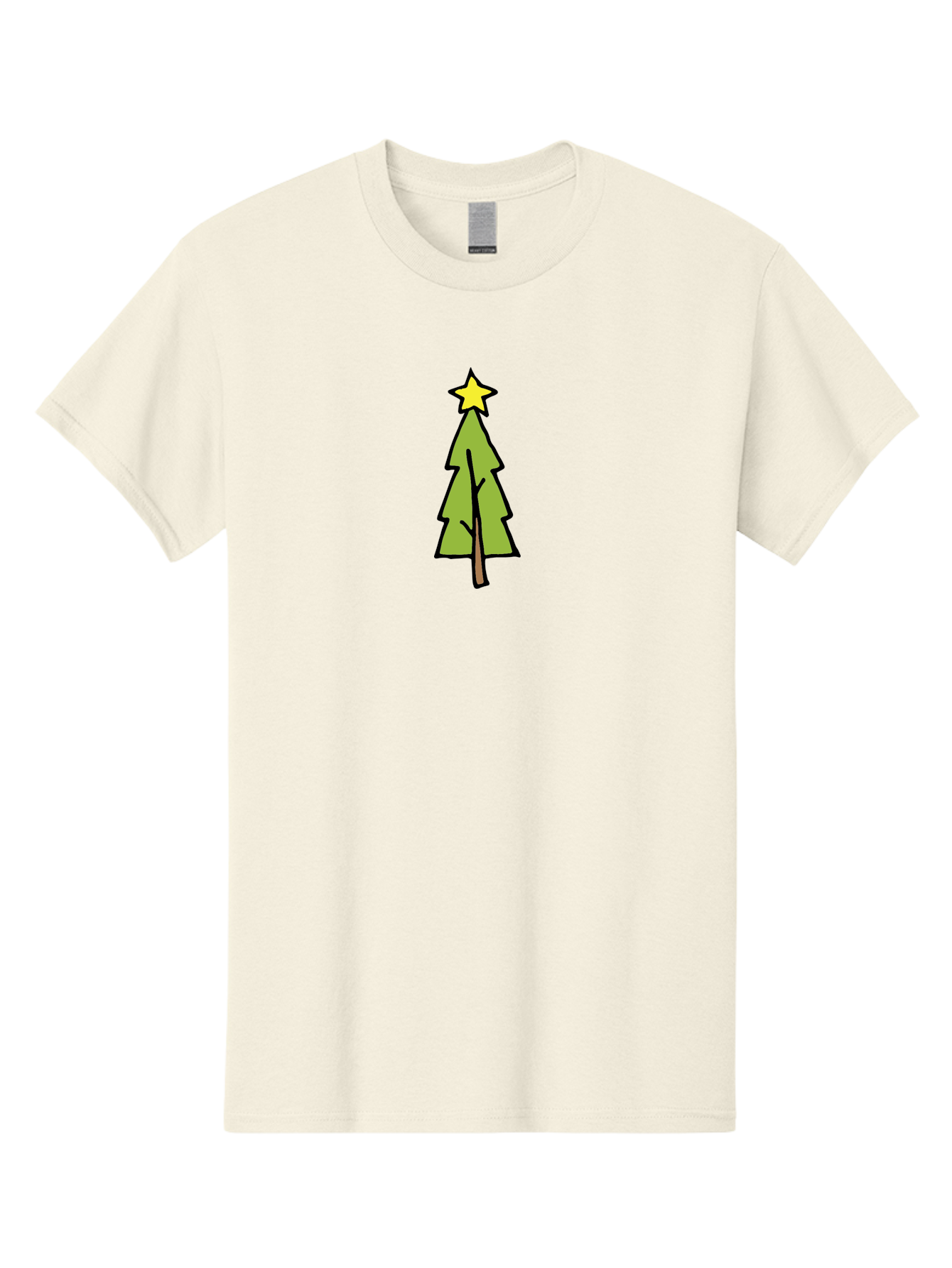 Christmas-Tree-4 Men'S Graphic Tee, 100% Cotton, Comfortable Casual Summer Wear, Machine Washable, Christmas Tree, Festive Season, Holiday Decorations, Star Topper, Cartoon Style, Simple Design, Green Tree, Yellow Star, Winter Wonderland, -  Aaa825