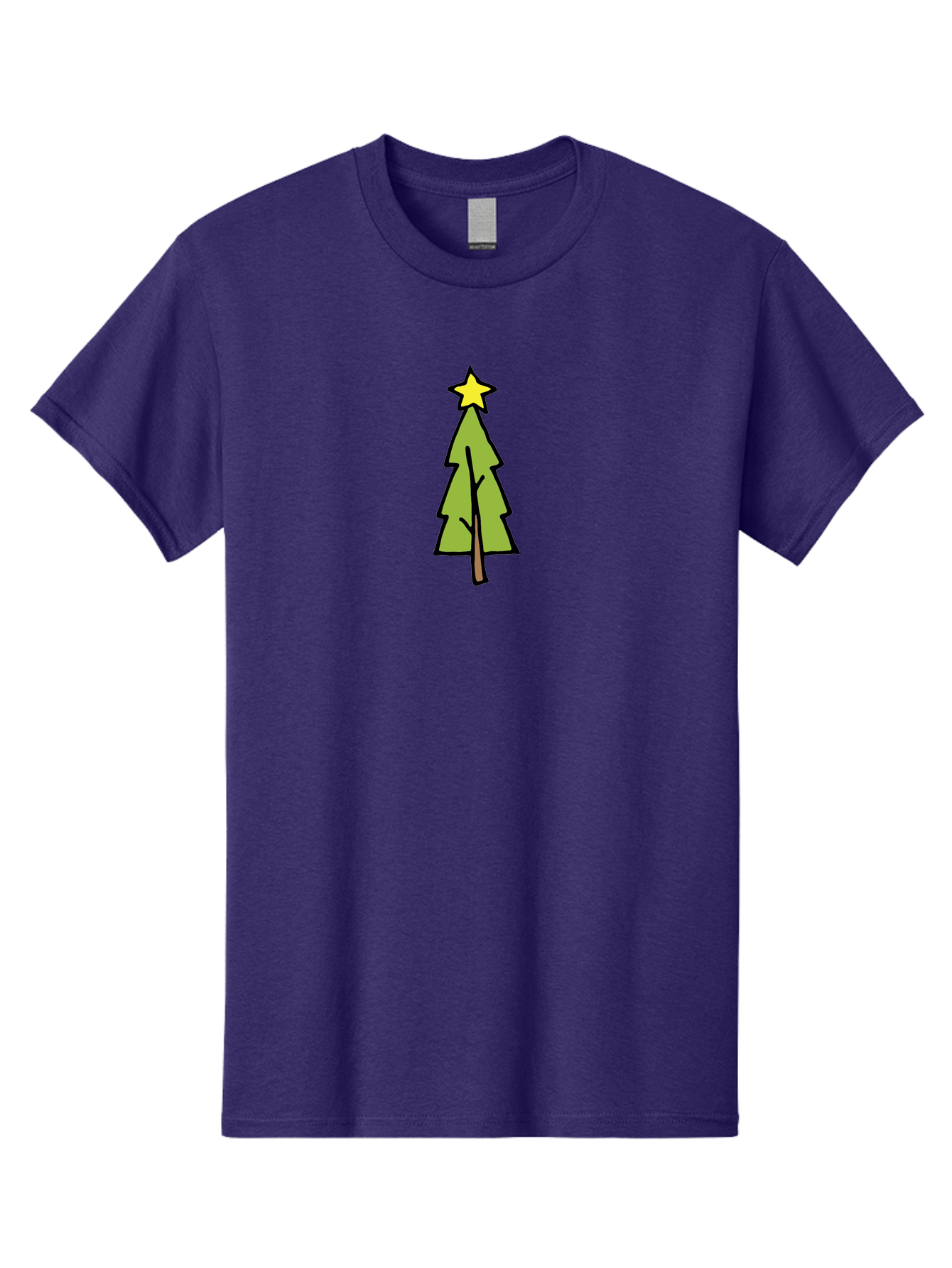 Christmas-Tree-4 Men'S Graphic Tee, 100% Cotton, Comfortable Casual Summer Wear, Machine Washable, Christmas Tree, Festive Season, Holiday Decorations, Star Topper, Cartoon Style, Simple Design, Green Tree, Yellow Star, Winter Wonderland, -  Aaa825