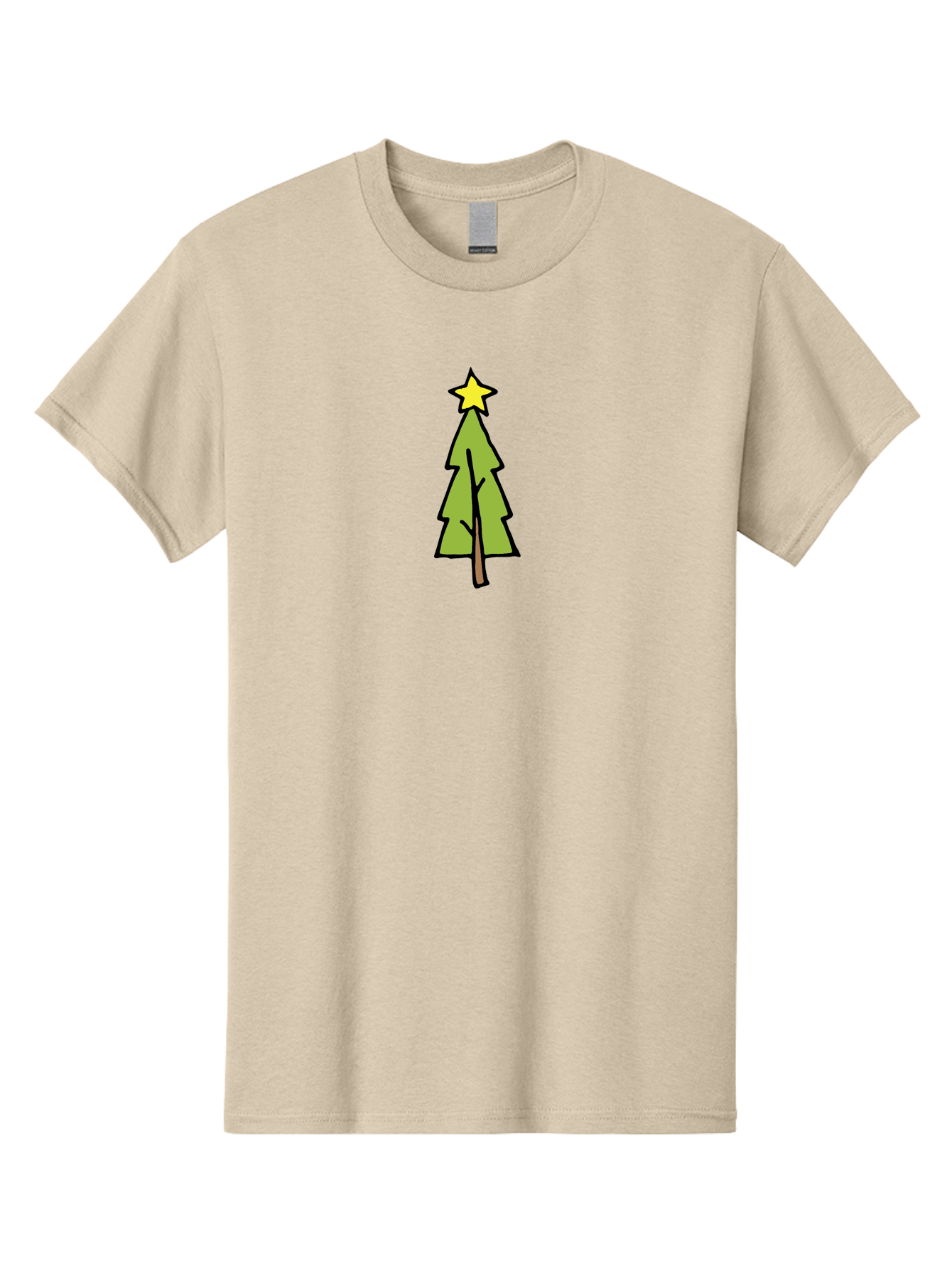 Christmas-Tree-4 Men'S Graphic Tee, 100% Cotton, Comfortable Casual Summer Wear, Machine Washable, Christmas Tree, Festive Season, Holiday Decorations, Star Topper, Cartoon Style, Simple Design, Green Tree, Yellow Star, Winter Wonderland, -  Aaa825