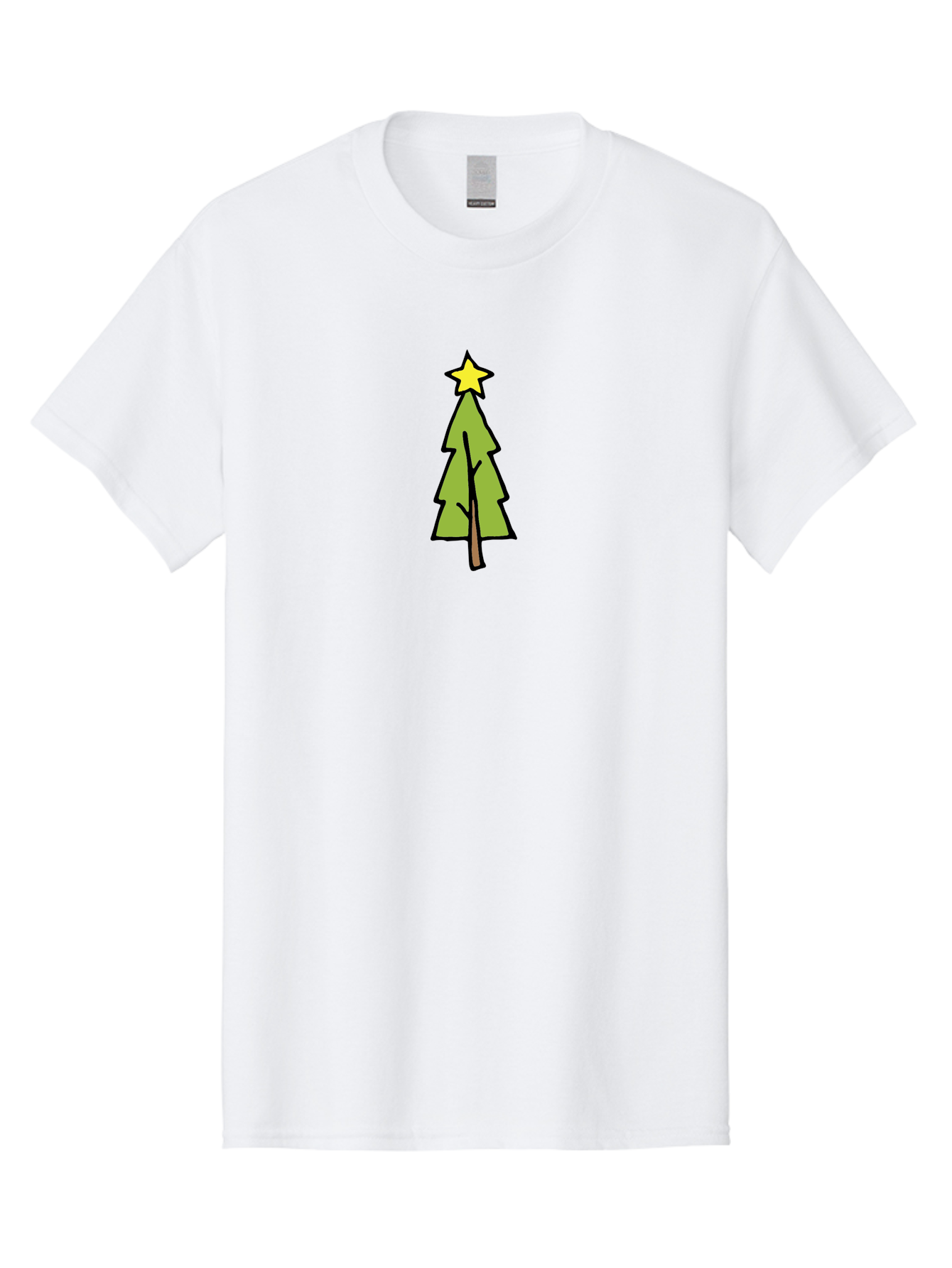 Christmas-Tree-4 Men'S Graphic Tee, 100% Cotton, Comfortable Casual Summer Wear, Machine Washable, Christmas Tree, Festive Season, Holiday Decorations, Star Topper, Cartoon Style, Simple Design, Green Tree, Yellow Star, Winter Wonderland, -  Aaa825