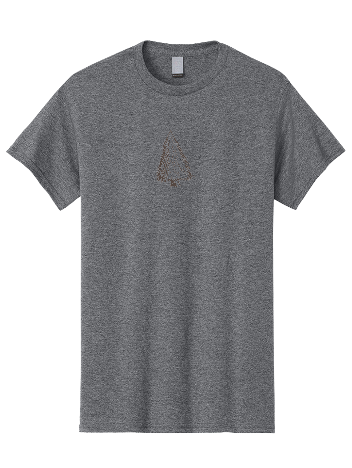 Christmas-Tree Men'S Graphic Tee, 100% Cotton, Comfortable Casual Summer Wear, Machine Washable, Hand Drawn Pine Tree, Simple Illustration, Minimalist Design, Triangular Shape, Dark Gray Lines, Rustic Charm, Whimsical Art, Forest Symbol -  Aaa826