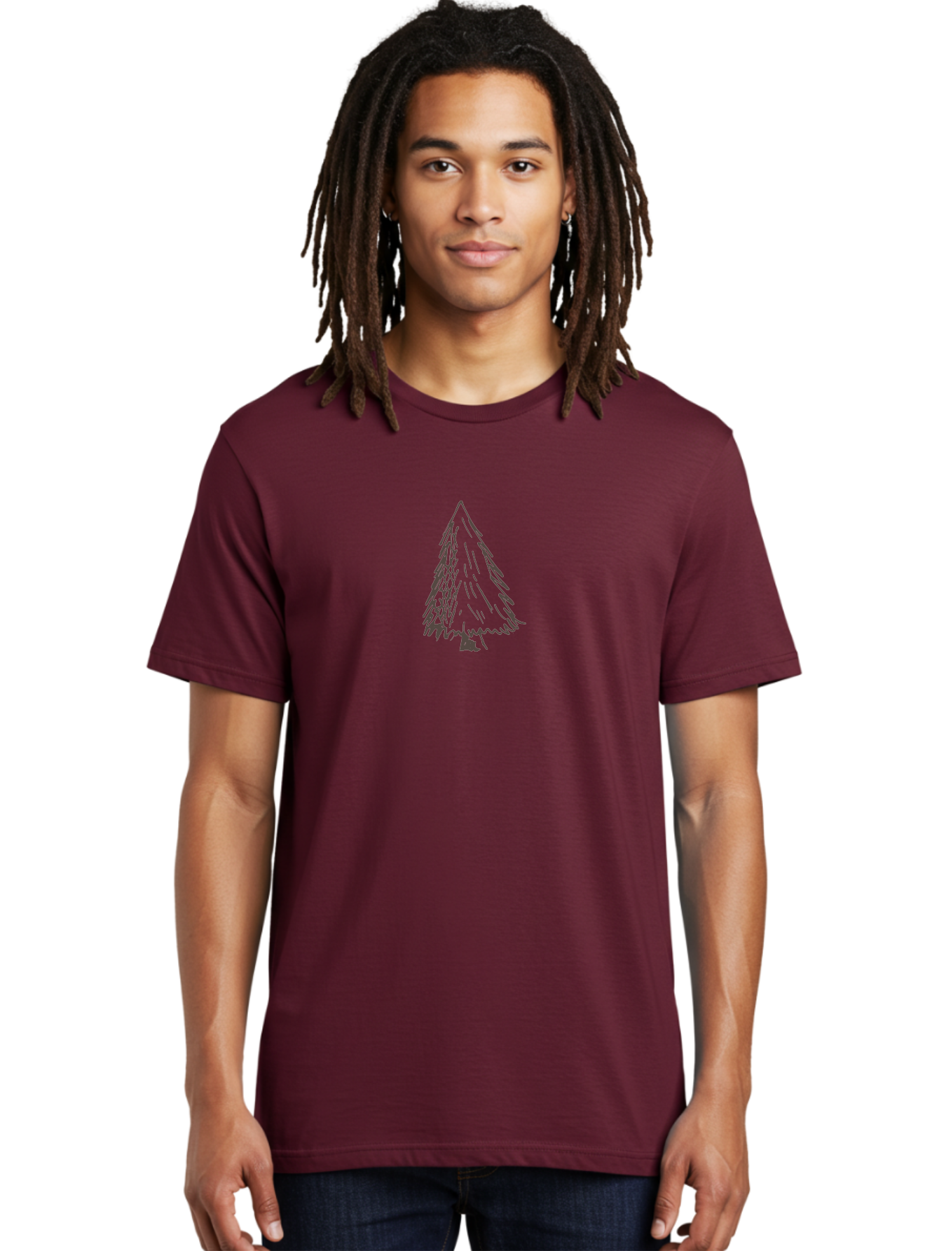 Christmas-Tree Men'S Graphic Tee, 100% Cotton, Comfortable Casual Summer Wear, Machine Washable, Hand Drawn Pine Tree, Simple Illustration, Minimalist Design, Triangular Shape, Dark Gray Lines, Rustic Charm, Whimsical Art, Forest Symbol -  Aaa826
