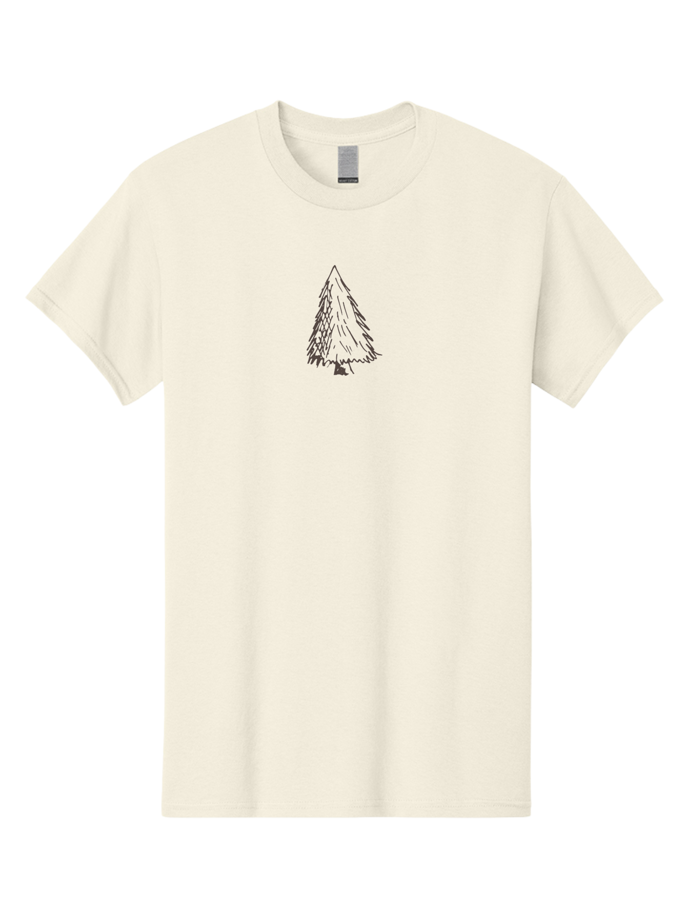 Christmas-Tree Men'S Graphic Tee, 100% Cotton, Comfortable Casual Summer Wear, Machine Washable, Hand Drawn Pine Tree, Simple Illustration, Minimalist Design, Triangular Shape, Dark Gray Lines, Rustic Charm, Whimsical Art, Forest Symbol -  Aaa826