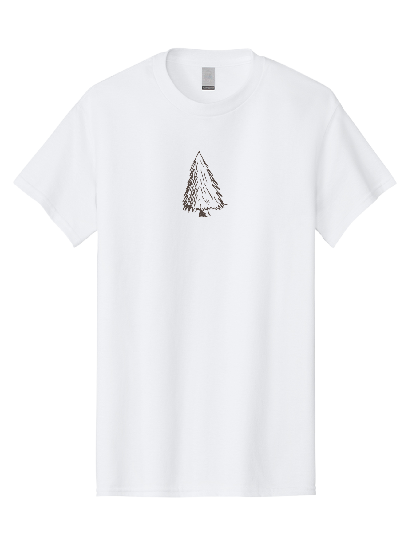 Christmas-Tree Men'S Graphic Tee, 100% Cotton, Comfortable Casual Summer Wear, Machine Washable, Hand Drawn Pine Tree, Simple Illustration, Minimalist Design, Triangular Shape, Dark Gray Lines, Rustic Charm, Whimsical Art, Forest Symbol -  Aaa826