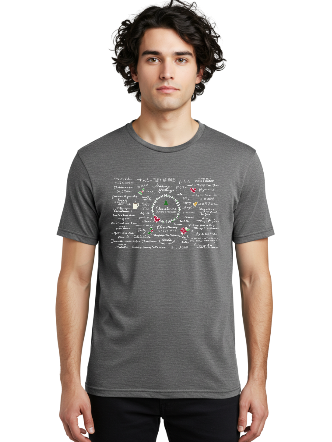 Christmas-Wishes-Blessings Men'S Graphic Tee, 100% Cotton, Comfortable Casual Summer Wear, Machine Washable, Christmas Wishes, Holiday Cheer, Joyful Greetings, Festive Atmosphere, Happy Holidays, Christmas Tree, Celebration, Peace, -  Aaa827