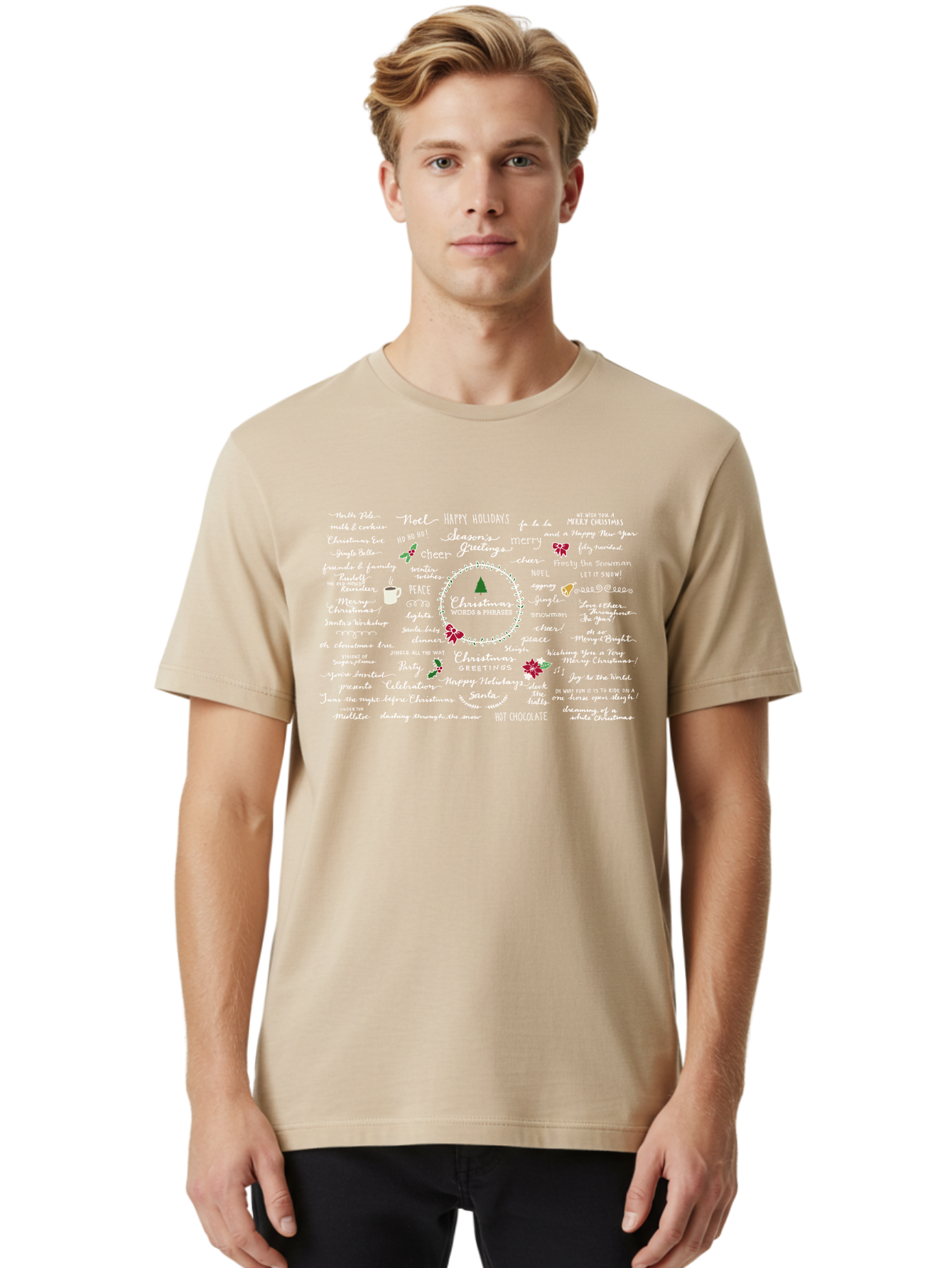 Christmas-Wishes-Blessings Men'S Graphic Tee, 100% Cotton, Comfortable Casual Summer Wear, Machine Washable, Christmas Wishes, Holiday Cheer, Joyful Greetings, Festive Atmosphere, Happy Holidays, Christmas Tree, Celebration, Peace, -  Aaa827