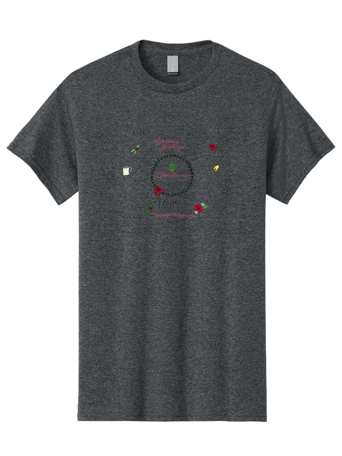 Christmas-Words-Phrases-1 Men'S Graphic Tee, 100% Cotton, Comfortable Casual Summer Wear, Machine Washable, Christmas Greetings, Holiday Cheer, Festive Wishes, Joyful Celebrations, Merry Christmas, Happy Holidays, Christmas Tree, Holly, -  Aaa828