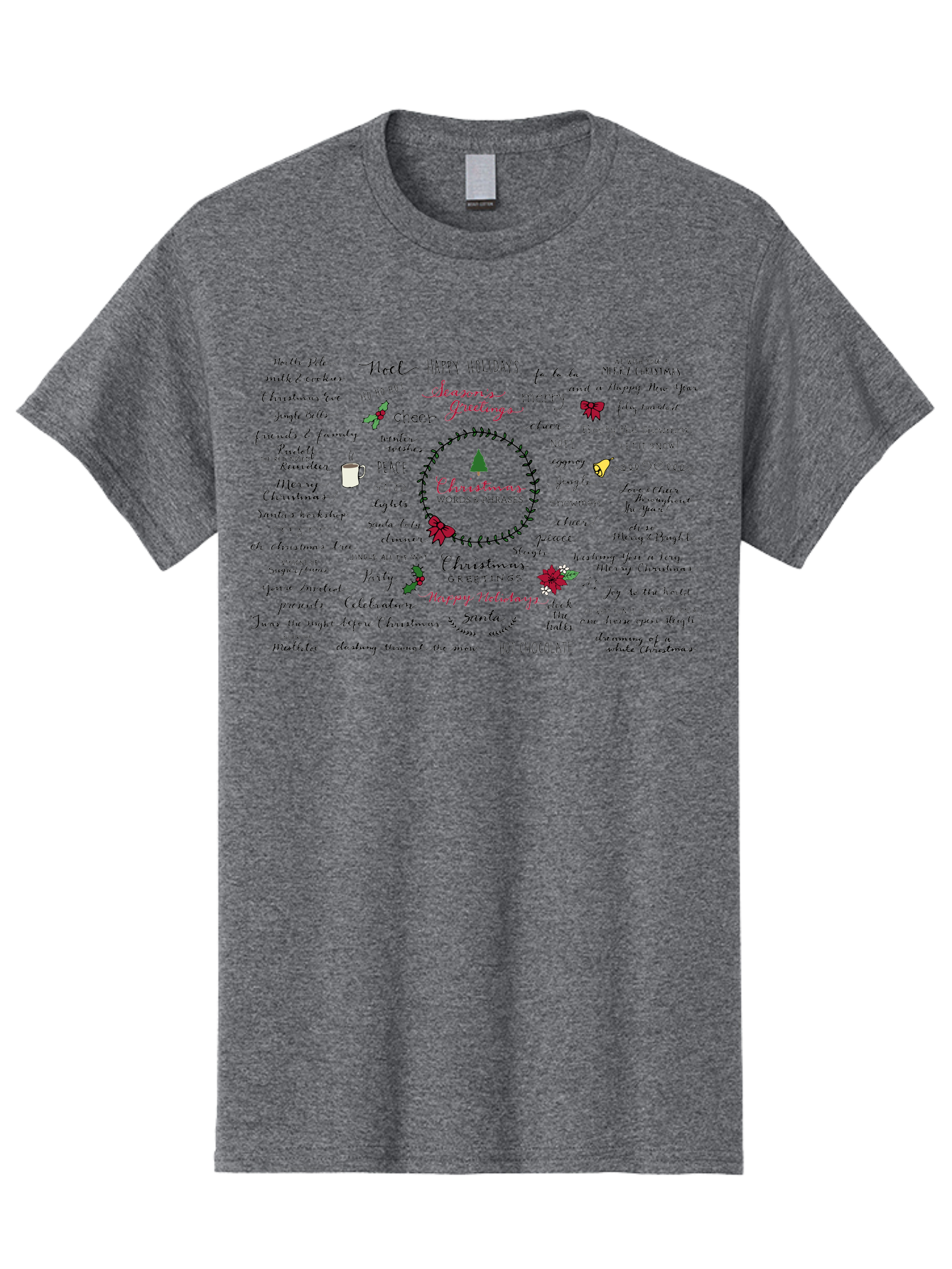 Christmas-Words-Phrases-1 Men'S Graphic Tee, 100% Cotton, Comfortable Casual Summer Wear, Machine Washable, Christmas Greetings, Holiday Cheer, Festive Wishes, Joyful Celebrations, Merry Christmas, Happy Holidays, Christmas Tree, Holly, -  Aaa828