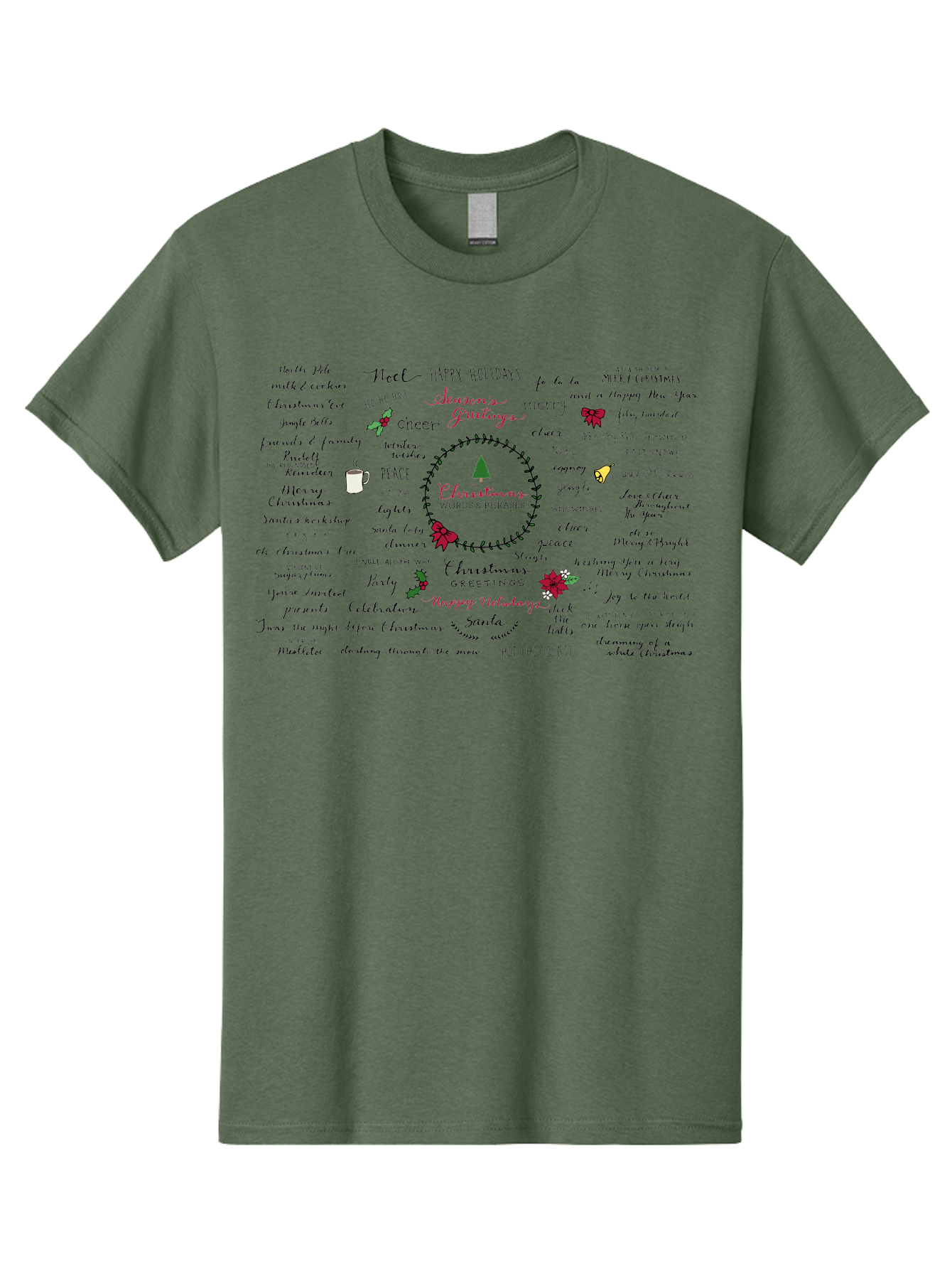Christmas-Words-Phrases-1 Men'S Graphic Tee, 100% Cotton, Comfortable Casual Summer Wear, Machine Washable, Christmas Greetings, Holiday Cheer, Festive Wishes, Joyful Celebrations, Merry Christmas, Happy Holidays, Christmas Tree, Holly, -  Aaa828