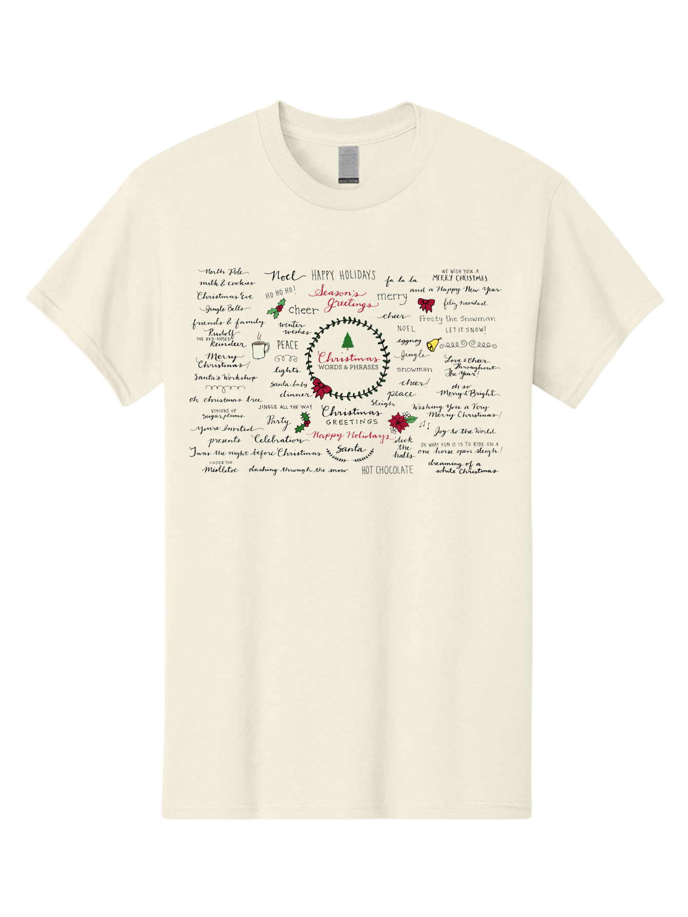 Christmas-Words-Phrases-1 Men'S Graphic Tee, 100% Cotton, Comfortable Casual Summer Wear, Machine Washable, Christmas Greetings, Holiday Cheer, Festive Wishes, Joyful Celebrations, Merry Christmas, Happy Holidays, Christmas Tree, Holly, -  Aaa828