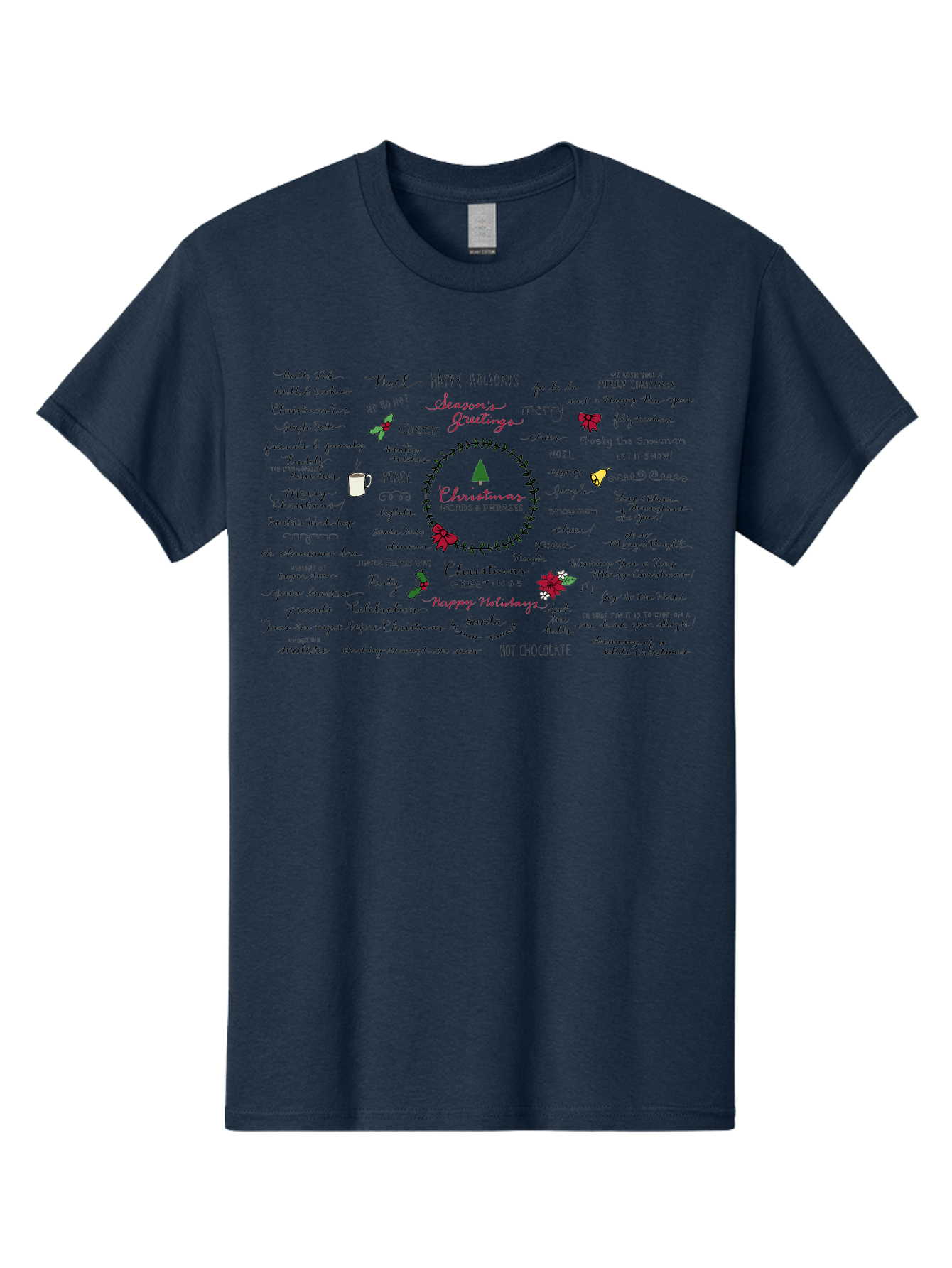 Christmas-Words-Phrases-1 Men'S Graphic Tee, 100% Cotton, Comfortable Casual Summer Wear, Machine Washable, Christmas Greetings, Holiday Cheer, Festive Wishes, Joyful Celebrations, Merry Christmas, Happy Holidays, Christmas Tree, Holly, -  Aaa828