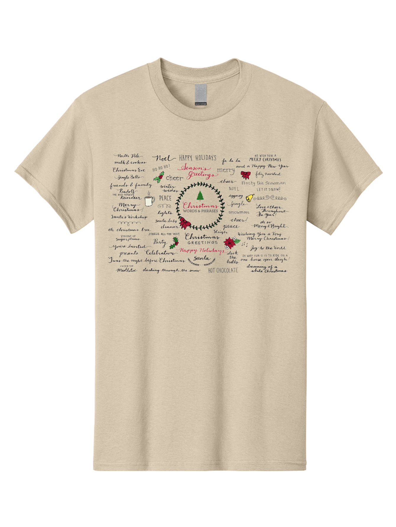 Christmas-Words-Phrases-1 Men'S Graphic Tee, 100% Cotton, Comfortable Casual Summer Wear, Machine Washable, Christmas Greetings, Holiday Cheer, Festive Wishes, Joyful Celebrations, Merry Christmas, Happy Holidays, Christmas Tree, Holly, -  Aaa828