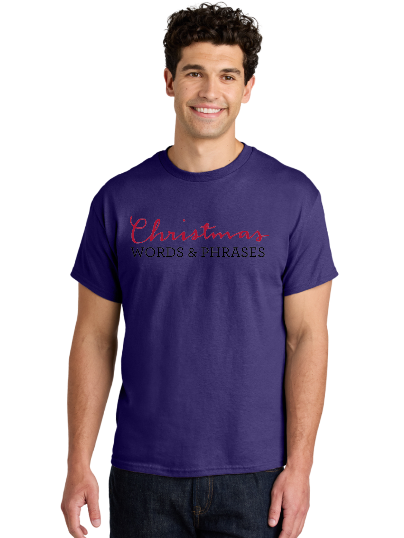 Christmas-Words-Phrases-2 Men'S Graphic Tee, 100% Cotton, Comfortable Casual Summer Wear, Machine Washable, Christmas Graphics, Holiday Phrases, Festive Fonts, Christmas Vocabulary, Seasonal Wording, Red And Black Text -  Aaa829