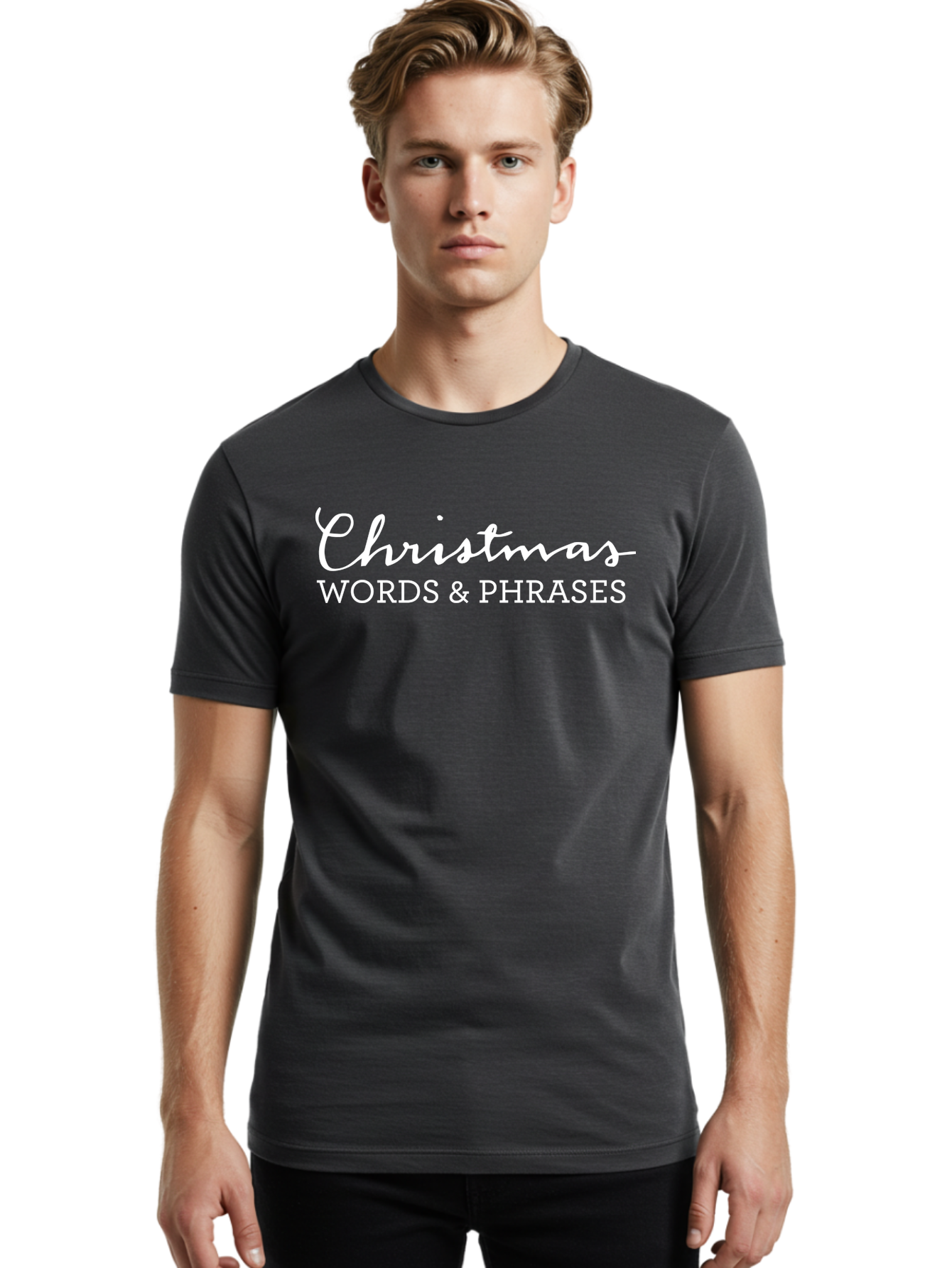 Christmas-Words-Phrases Men'S Graphic Tee, 100% Cotton, Comfortable Casual Summer Wear, Machine Washable, Christmas Words, Holiday Phrases, Festive Language, Christmas Vocabulary, Winter Phrases, Seasonal Expressions, Christmas Terminology -  Aaa830