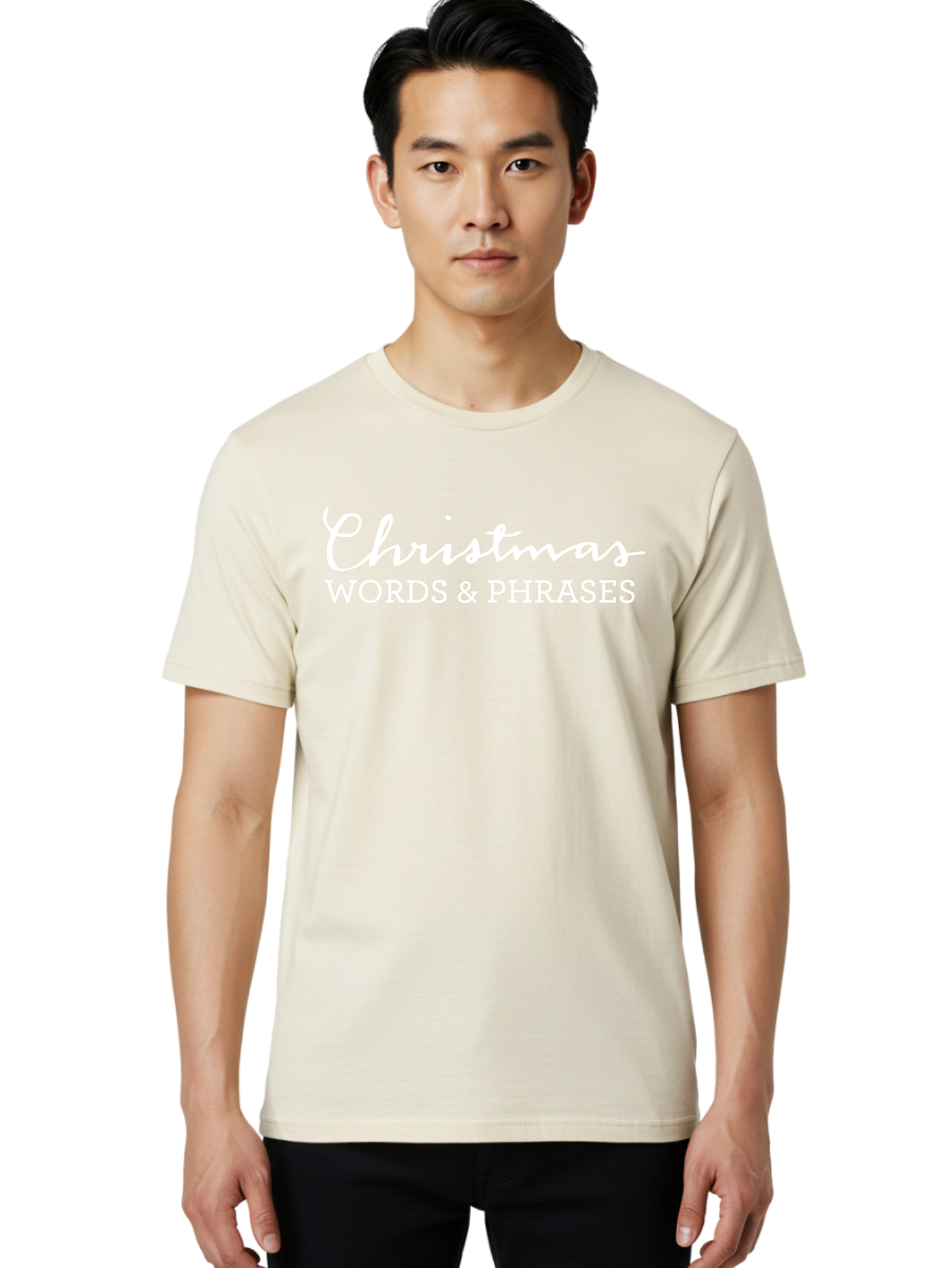 Christmas-Words-Phrases Men'S Graphic Tee, 100% Cotton, Comfortable Casual Summer Wear, Machine Washable, Christmas Words, Holiday Phrases, Festive Language, Christmas Vocabulary, Winter Phrases, Seasonal Expressions, Christmas Terminology -  Aaa830