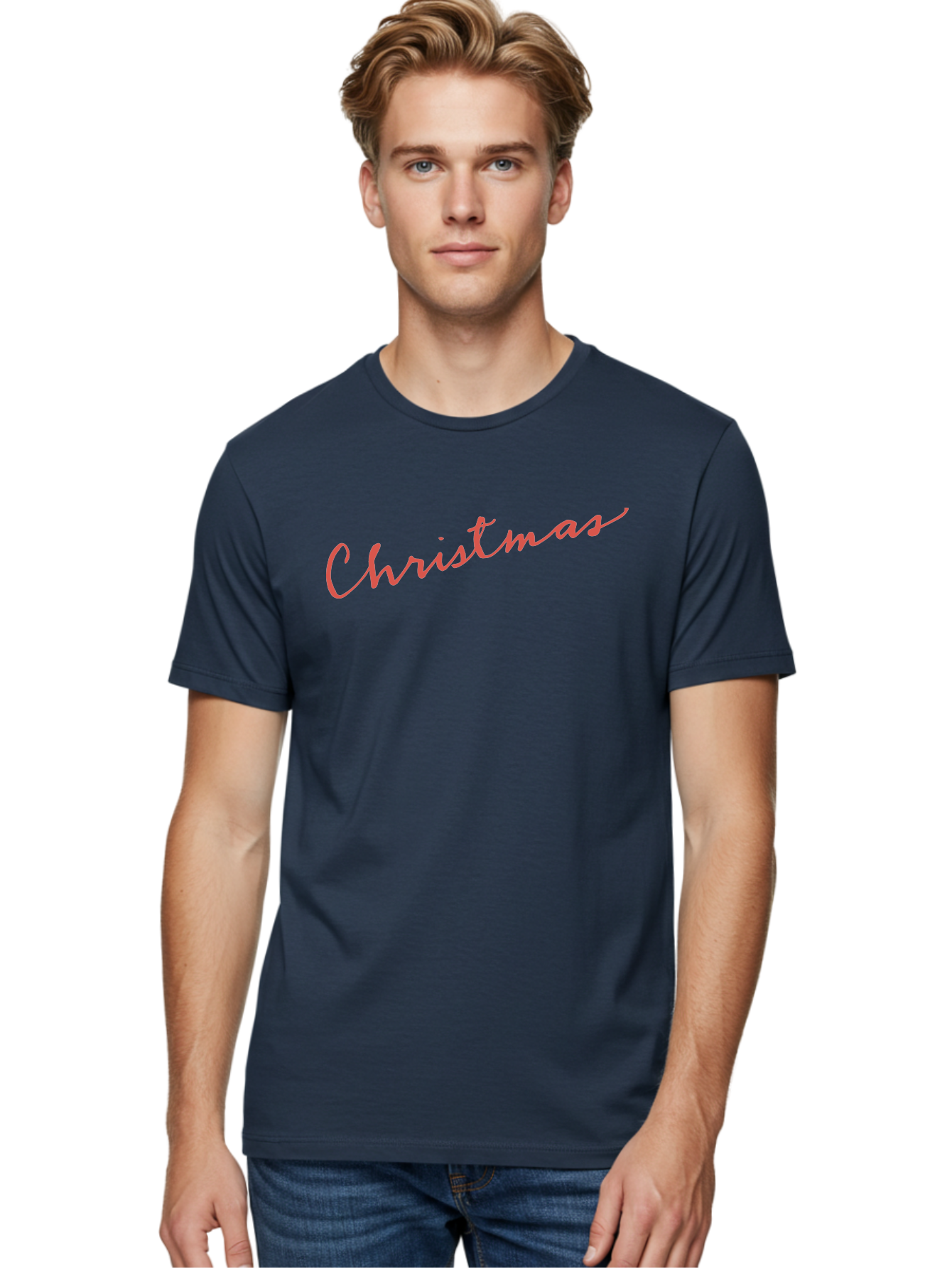 Christmas Men'S Graphic Tee, 100% Cotton, Comfortable Casual Summer Wear, Machine Washable, Christmas Greeting, Festive Season, Holiday Message, Pink Cursive Text, Christmas Celebration, Winter Wonderland -  Aaa832