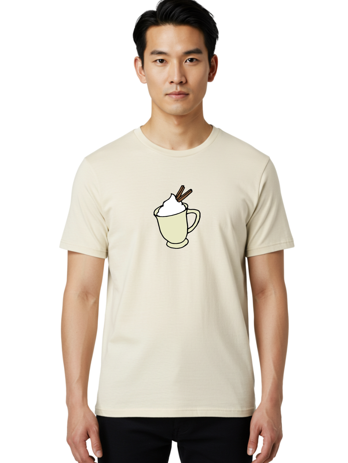Cinnamon-Cappuccino Men'S Graphic Tee, 100% Cotton, Comfortable Casual Summer Wear, Machine Washable, Hot Chocolate, Whipped Cream, Cinnamon Sticks, Warm Beverage, Coffee Drink, Sweet Treat, Comforting Drink, Creamy Texture -  Aaa833