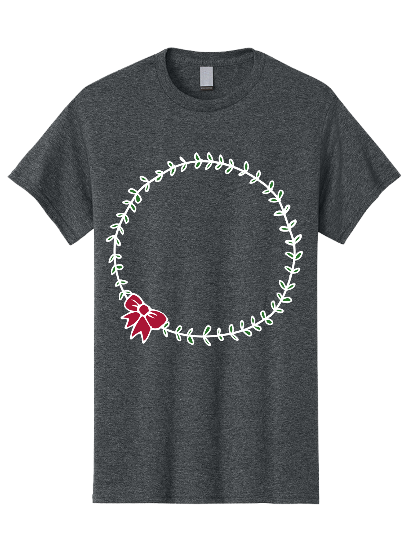 Circular-Wreath-With-Red-Bow Men'S Graphic Tee, 100% Cotton, Comfortable Casual Summer Wear, Machine Washable, Floral Wreath, White Leaves, Red Bow, Decorative Frame, Circular Design, Elegant Border, Festive Decoration, Minimalist Style, -  Aaa835