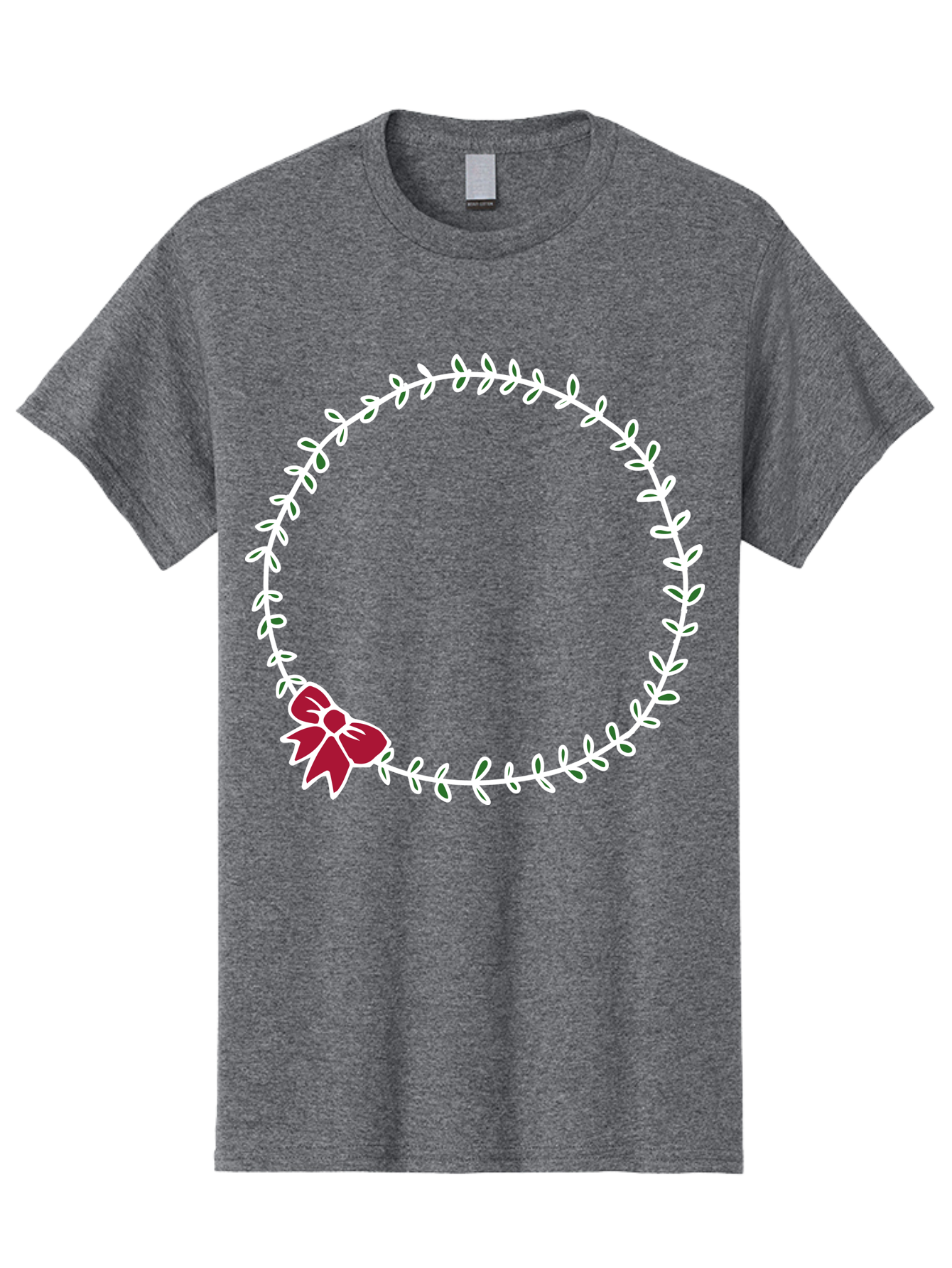 Circular-Wreath-With-Red-Bow Men'S Graphic Tee, 100% Cotton, Comfortable Casual Summer Wear, Machine Washable, Floral Wreath, White Leaves, Red Bow, Decorative Frame, Circular Design, Elegant Border, Festive Decoration, Minimalist Style, -  Aaa835